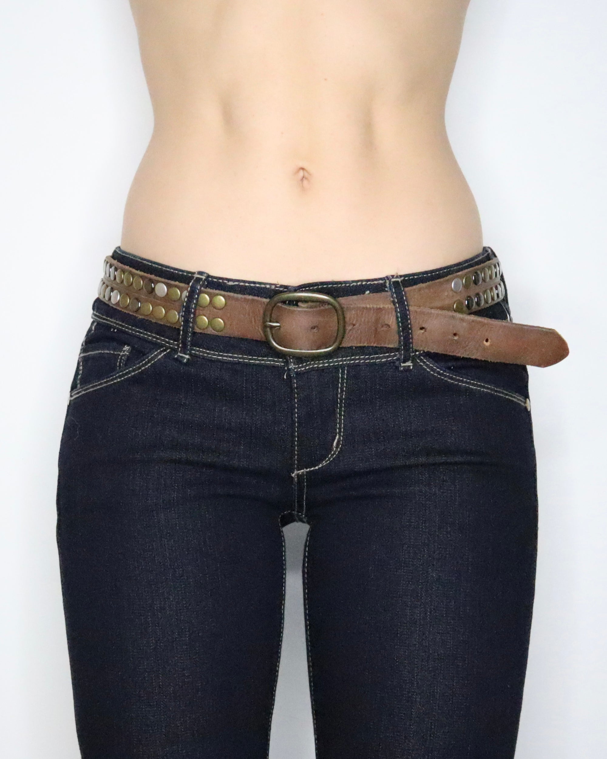 Studded Brown Leather Belt (Large)