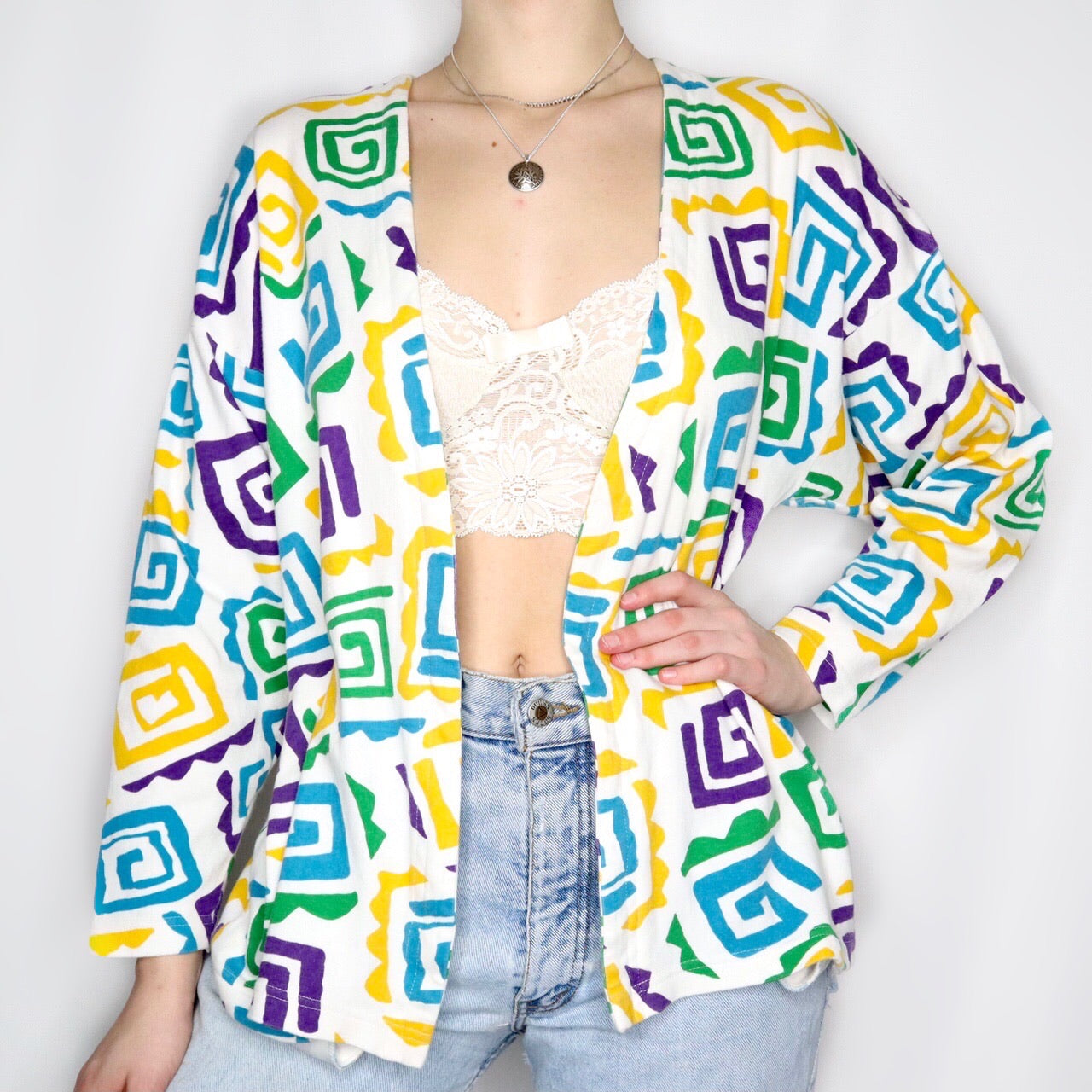 Vintage Late 80s Christian Dior Colorful Print Cardigan