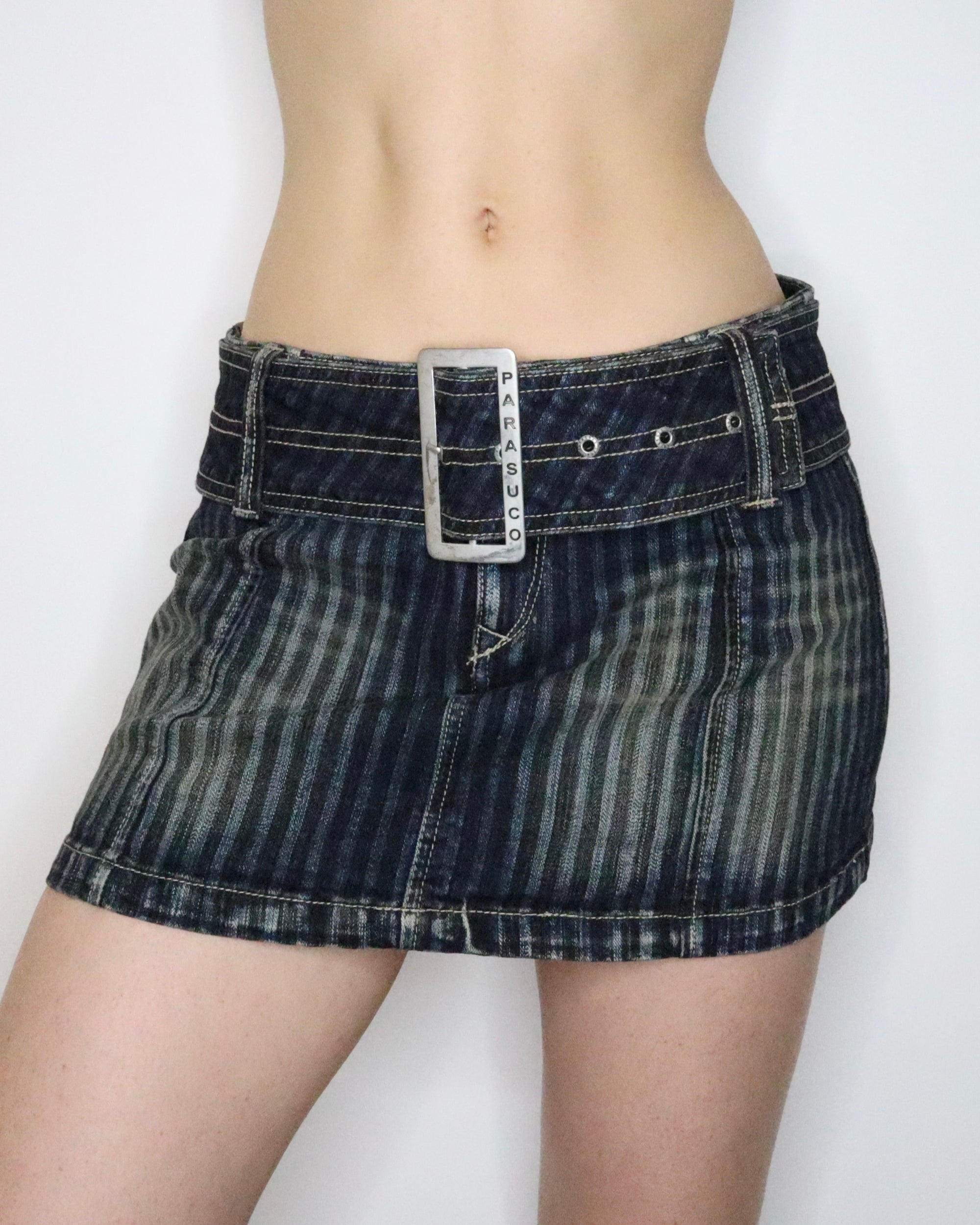 Grunge Belted Denim Mini Skirt (Medium) 