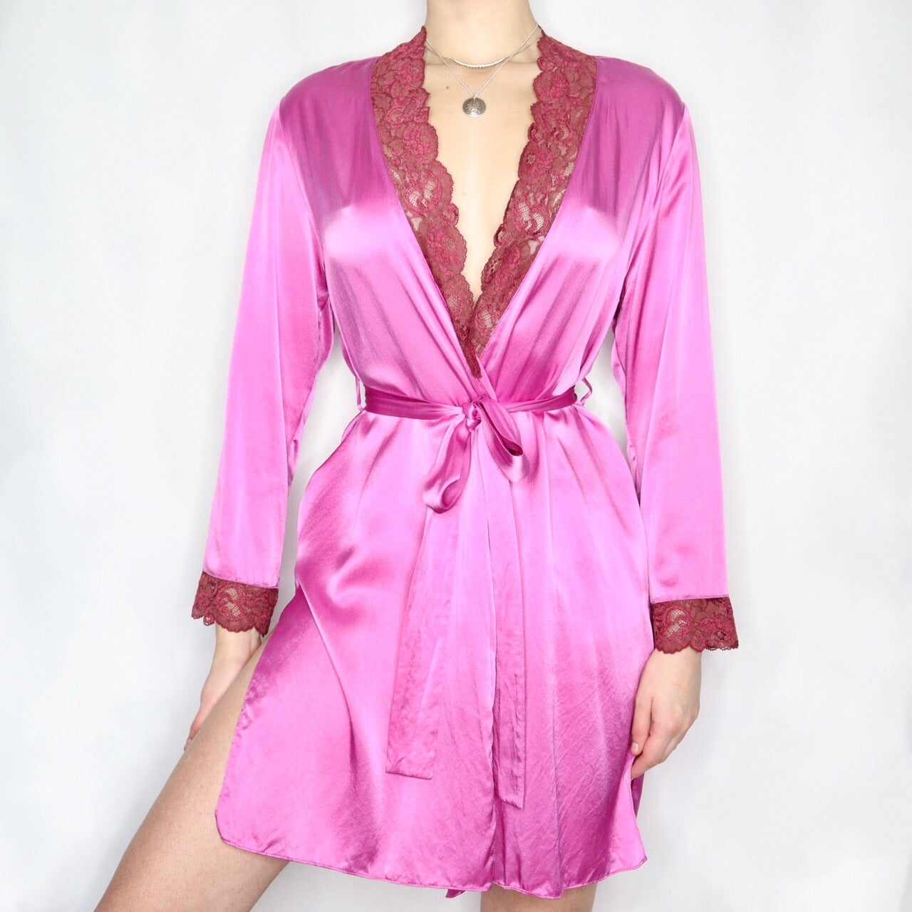 Vintage 90s Pink Silk Robe