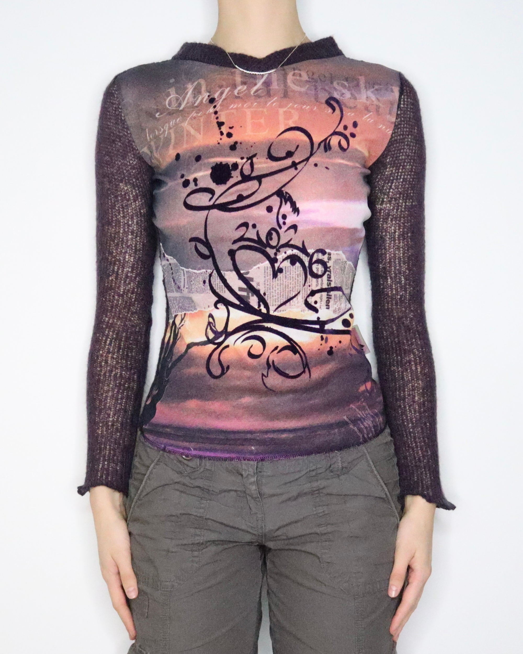 Graphic Mesh Long Sleeve Top (Medium)