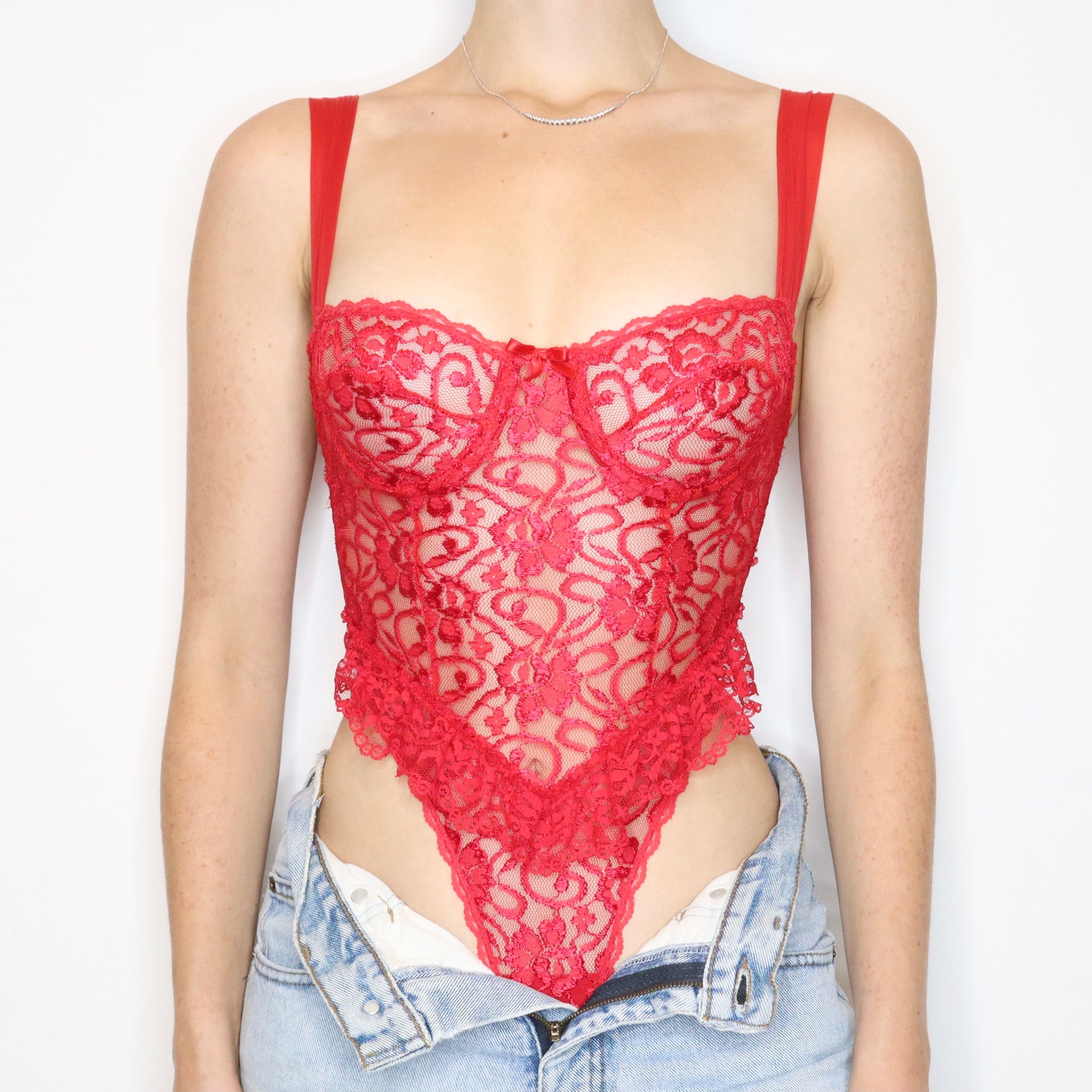 Vintage 80s Sexy Red Lace Teddy - Imber Vintage Vintage 80s Sexy Red Lace Teddy - Imber Vintage