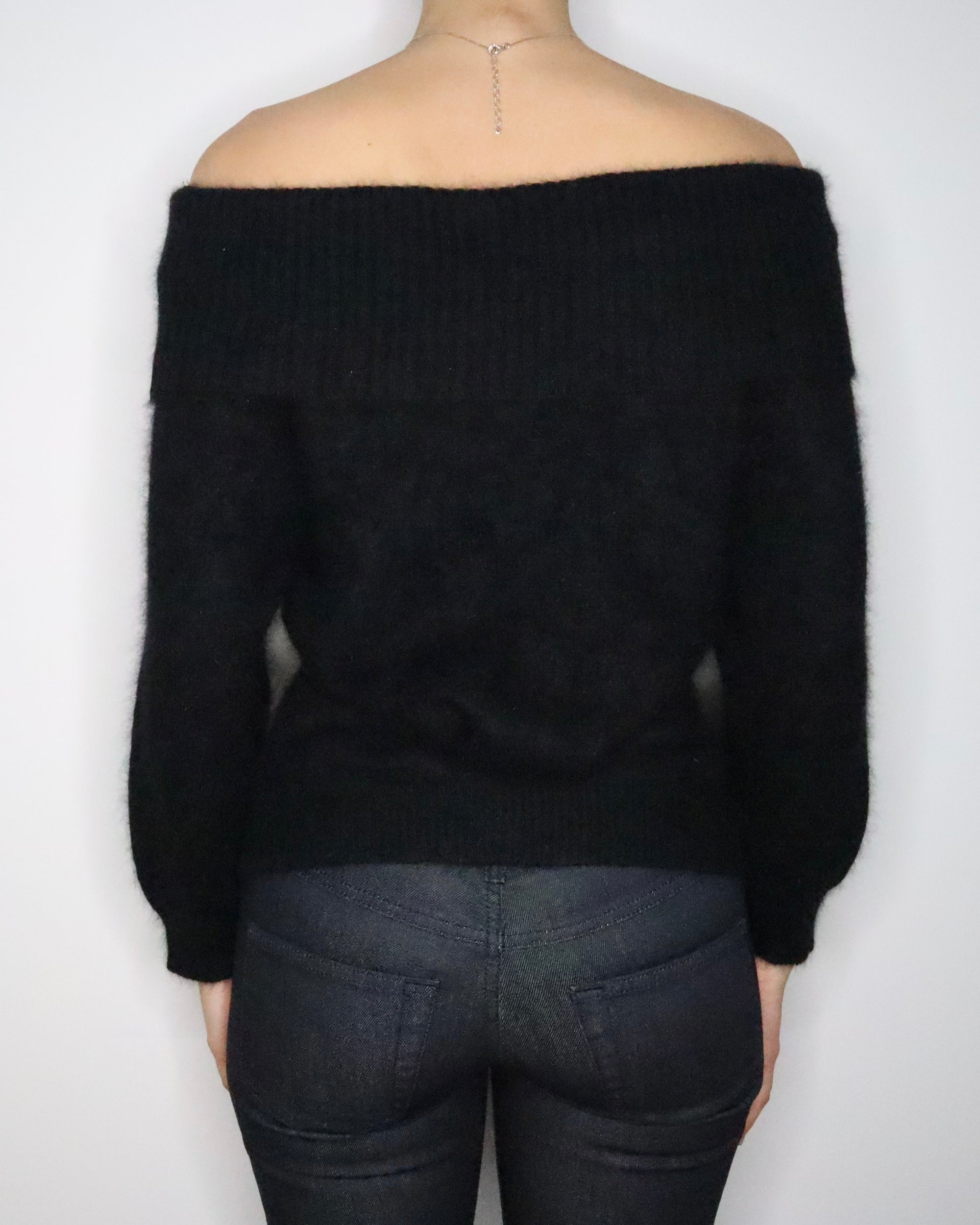 Fuzzy Black Off The Shoulder Sweater (M-L) 