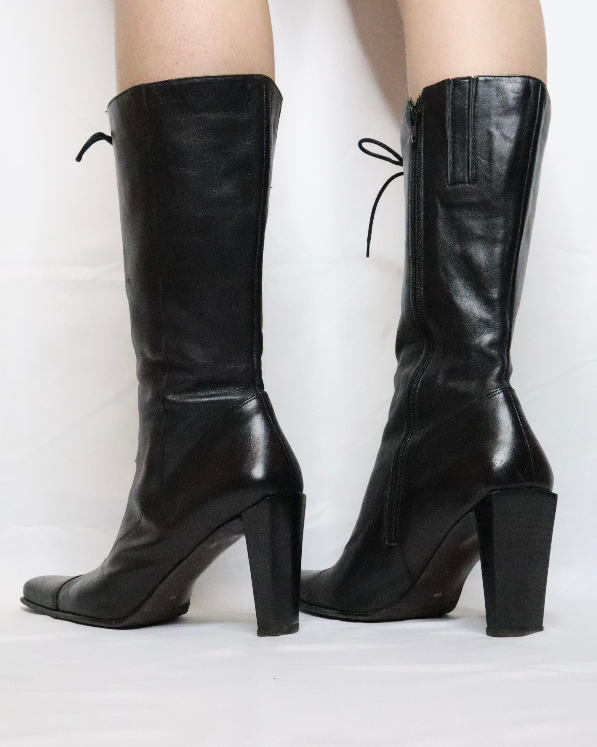 Black Leather Lace Up Boots (8.5-9 US) 