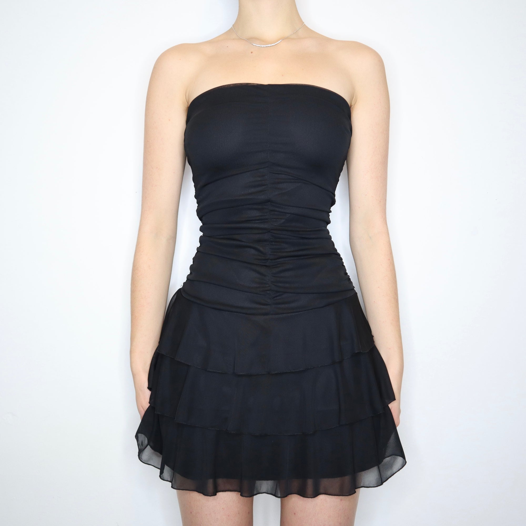 Vintage Y2K Strapless Black Mesh Mini Dress