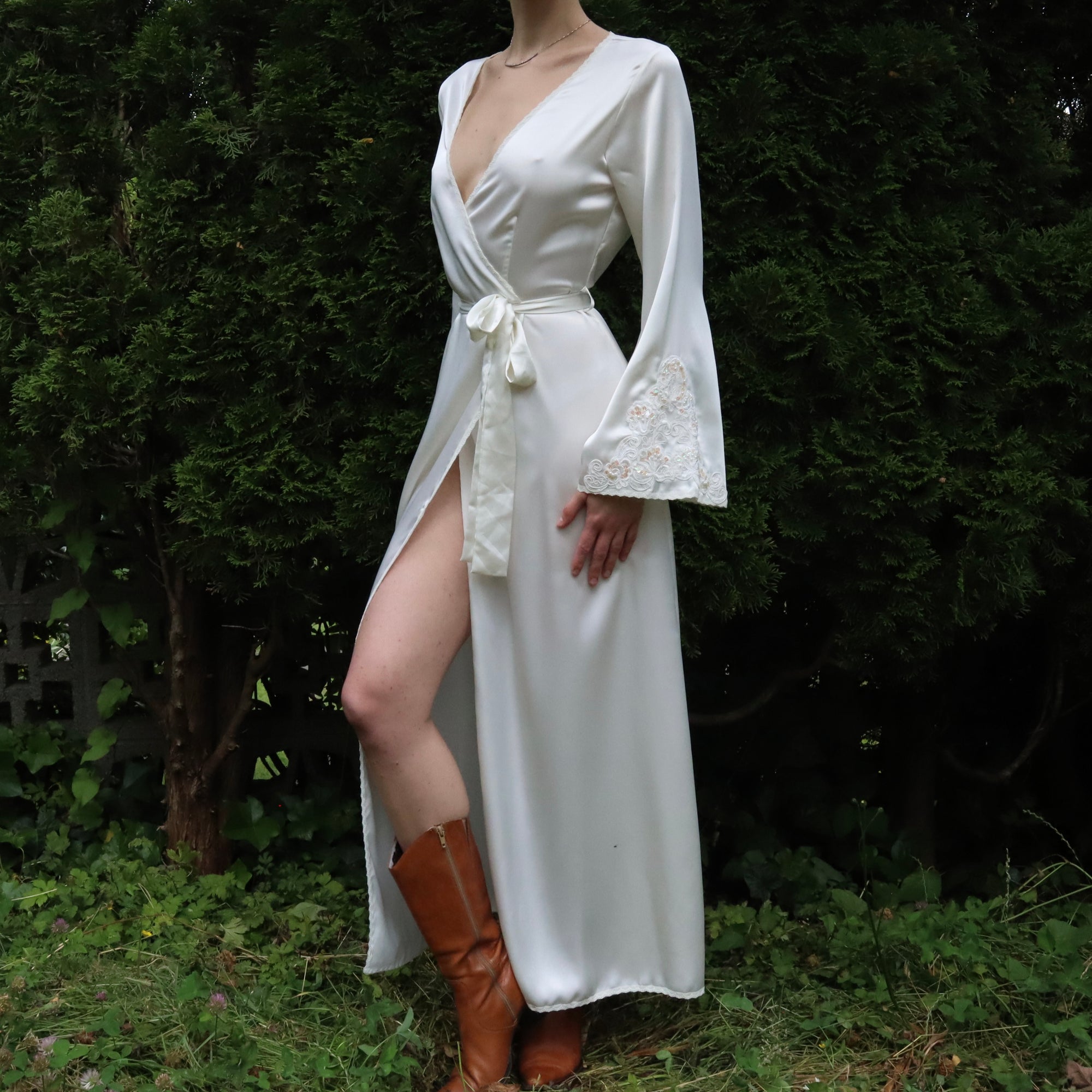 Leather Robe White White Satin Robe - Imber Vintage
