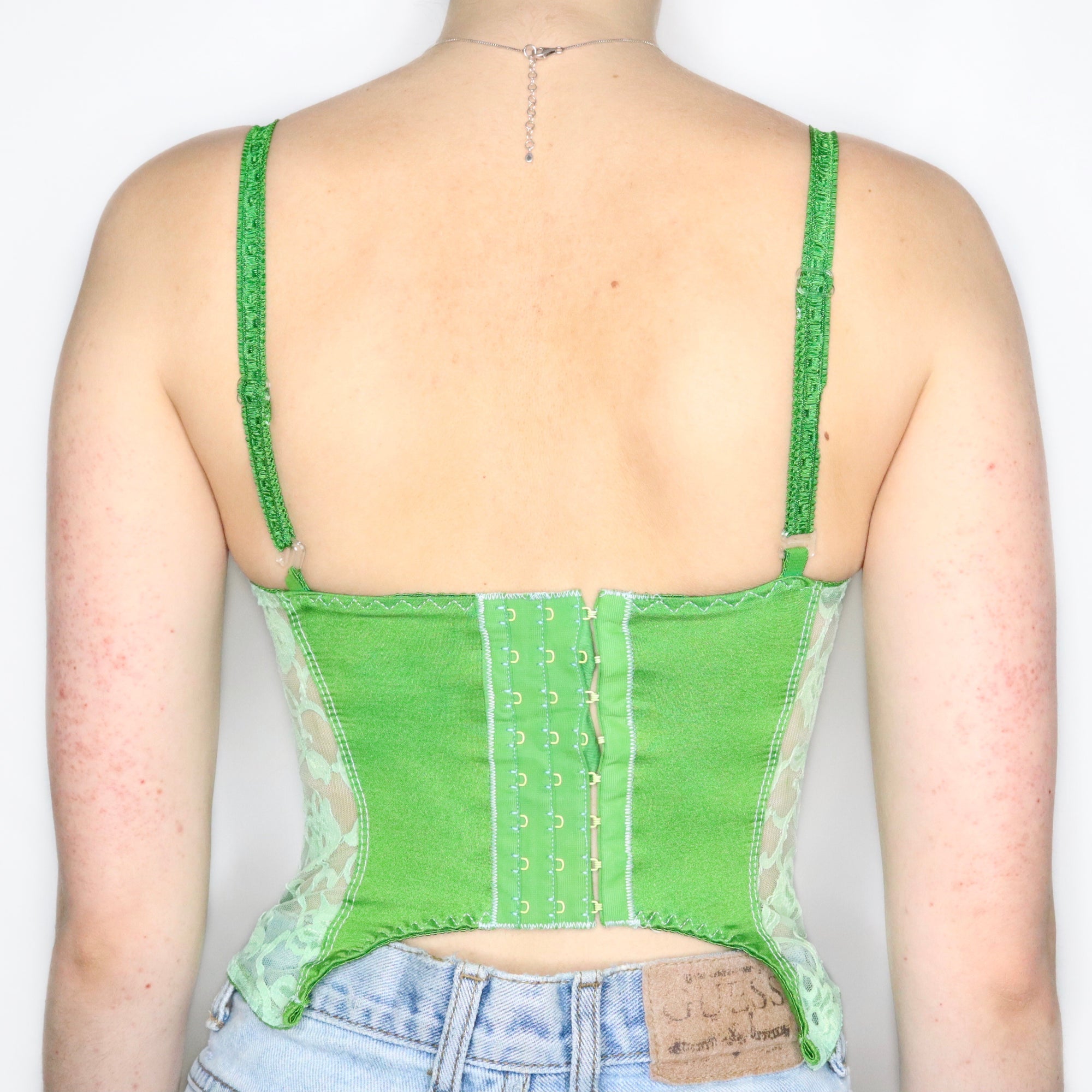 Vintage 90s Hand Dyed Fairy Green Lace Corset