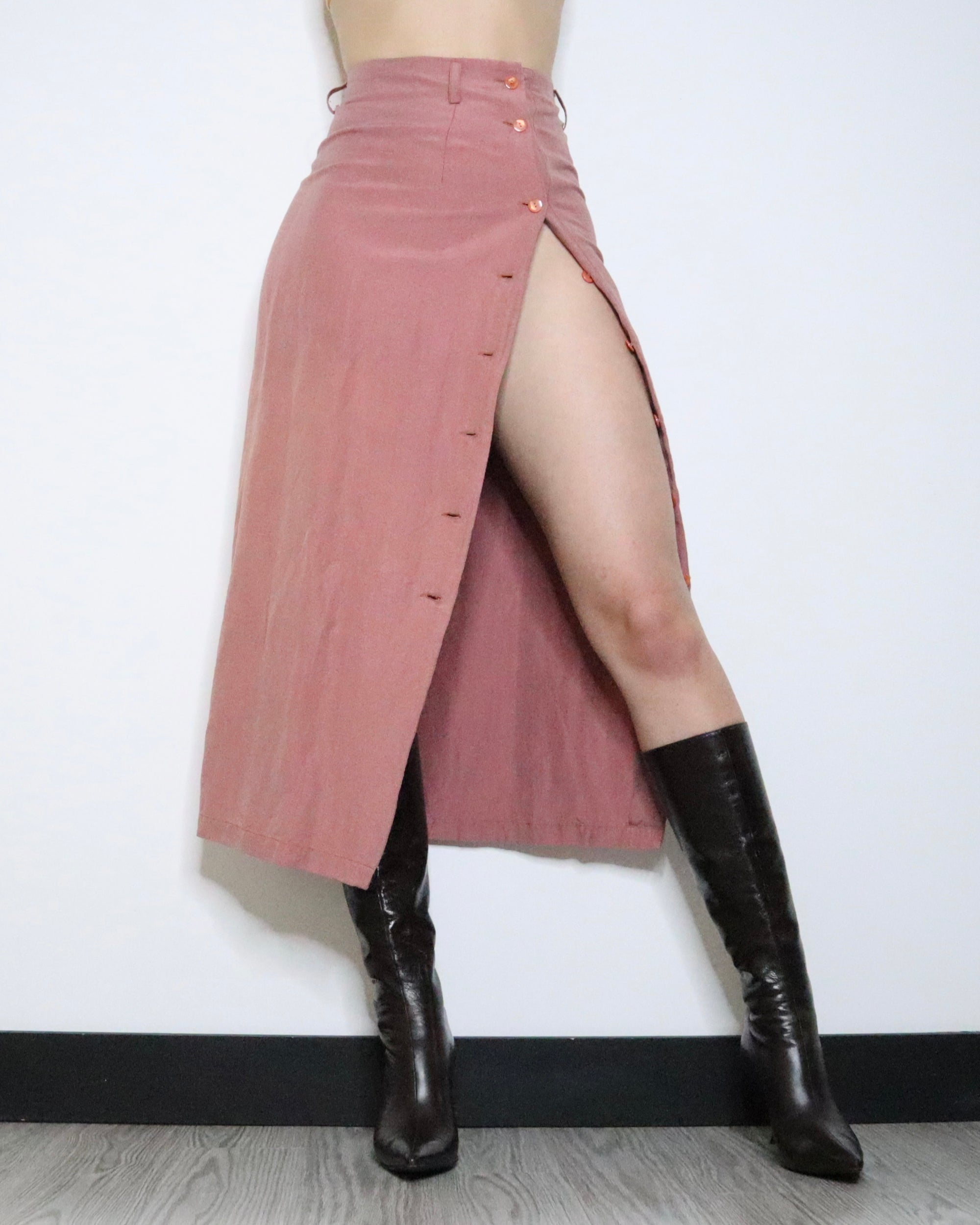 Pink Silk Slit Skirt (Small) 