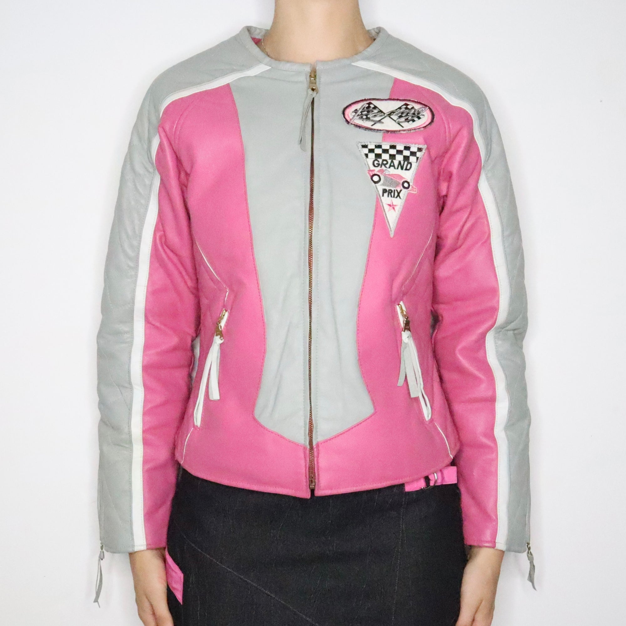 Pink Leather Racer Jacket (Small) - Imber Vintage