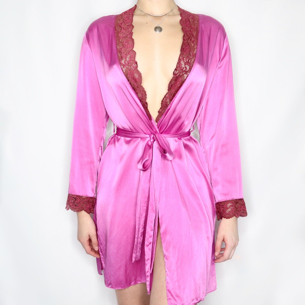 Vintage 90s Pink Silk Robe