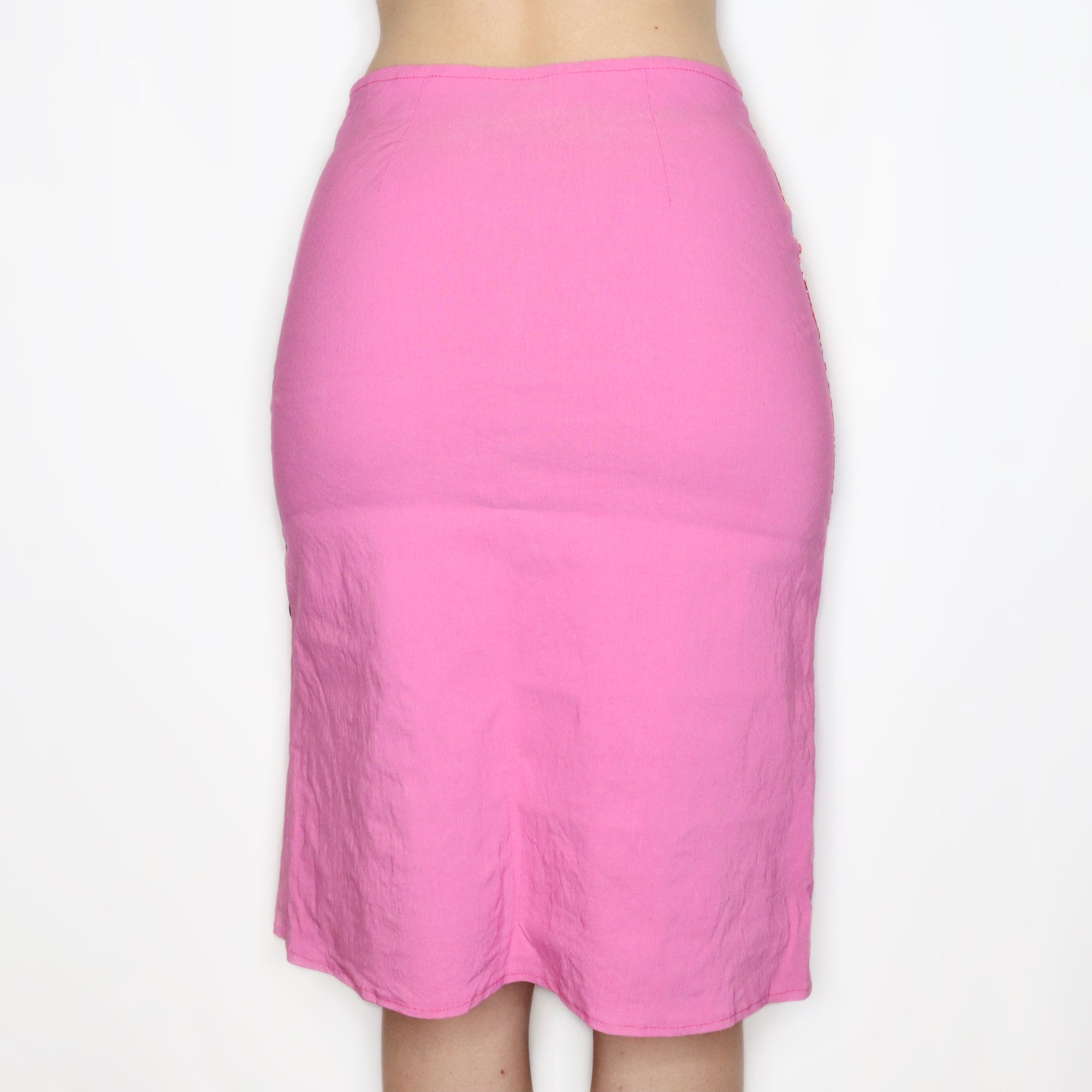 French Vintage Y2K Pink Patchwork Midi Skirt
