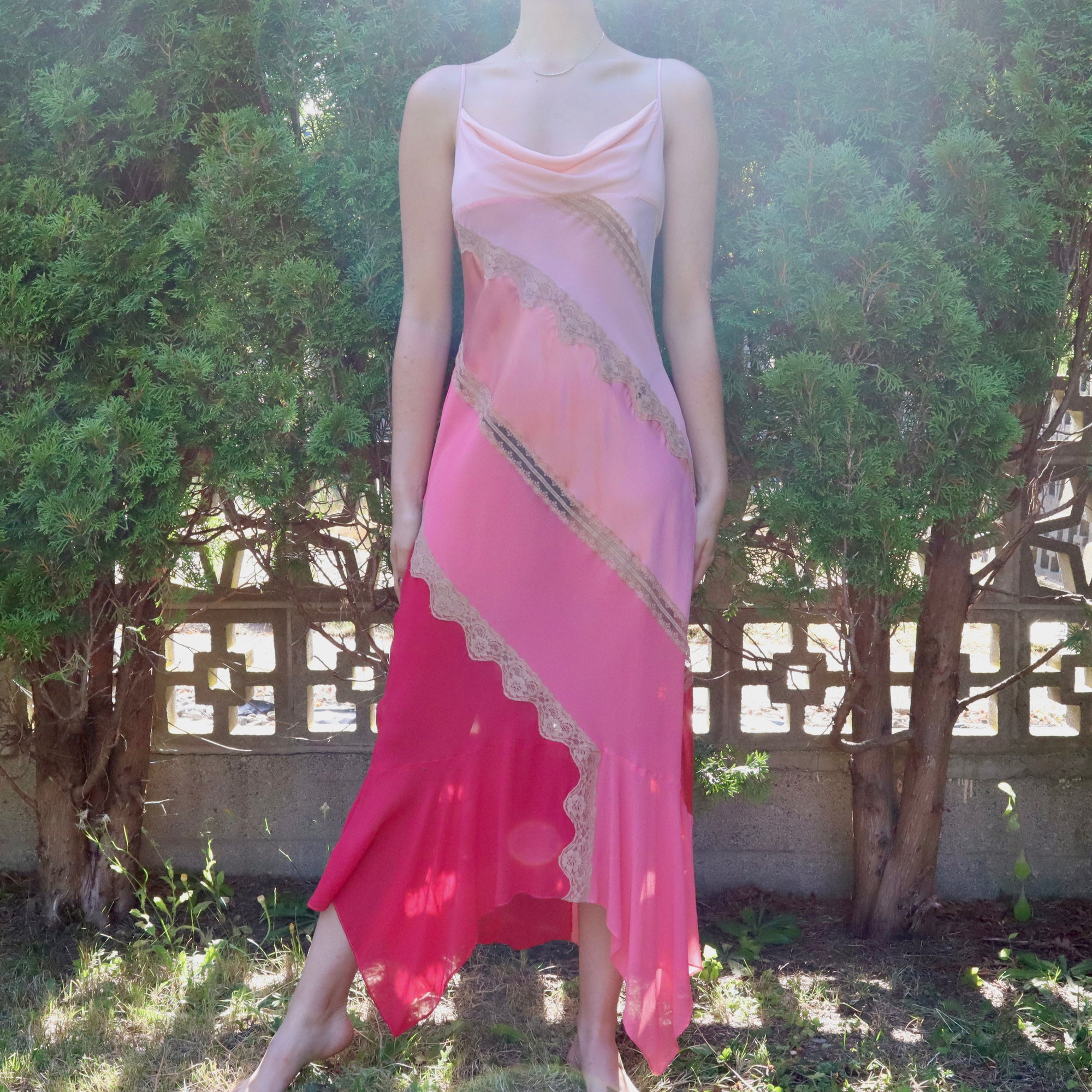 Vintage Early 2000s Silk Cowl Neck Pink Tone Gown