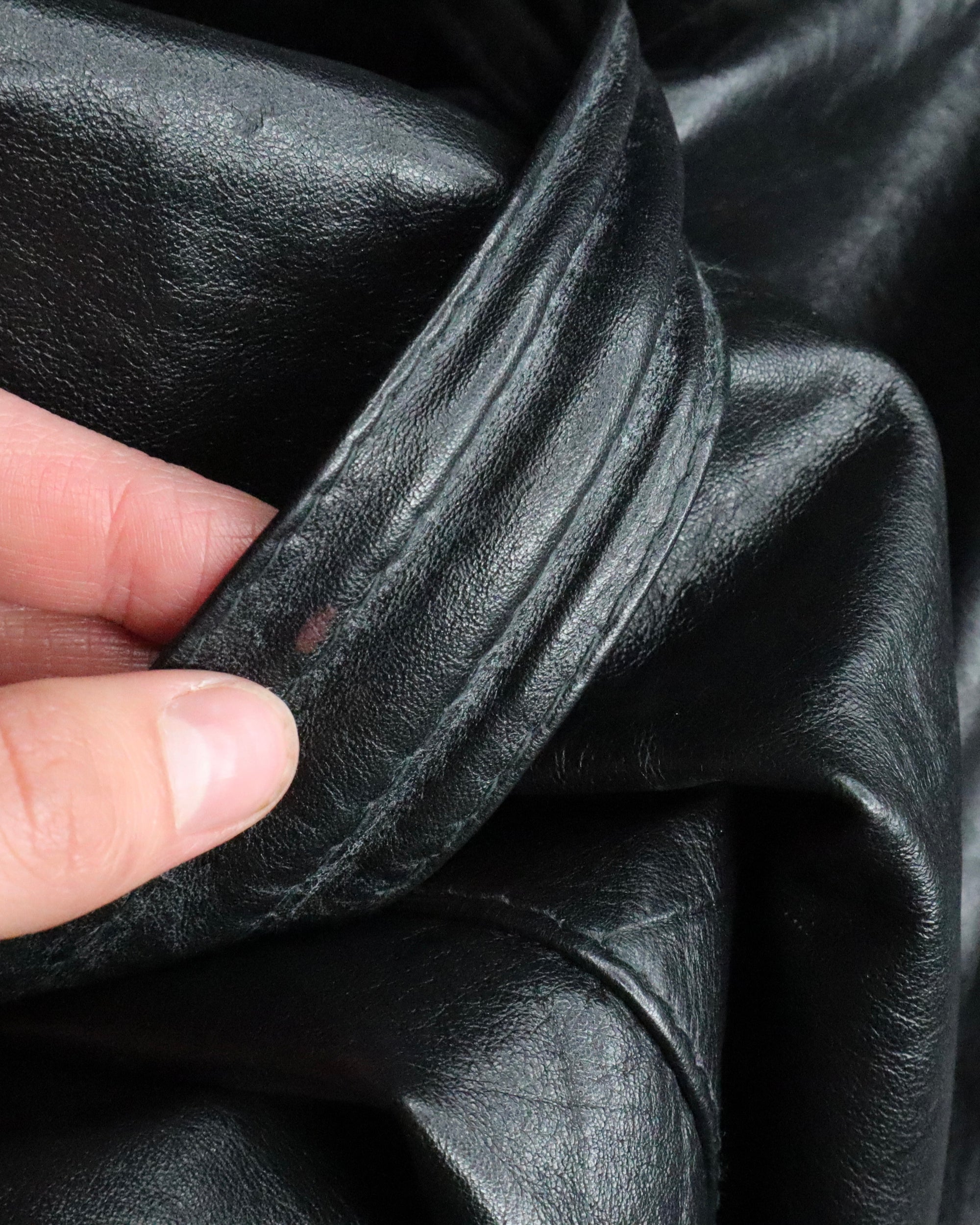 Long Black Leather Jacket (S-M) 