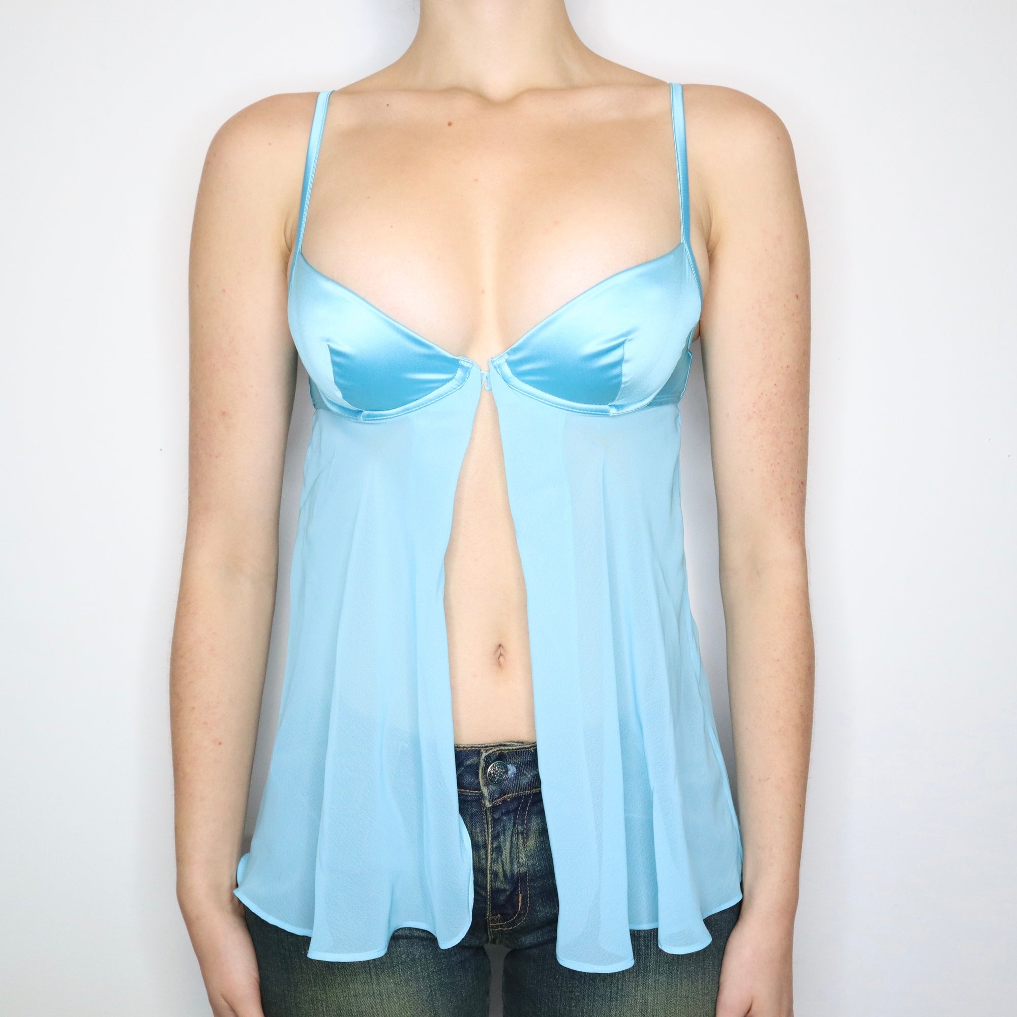 Vintage Early 2000s Sky Blue Bustier Babydoll Top