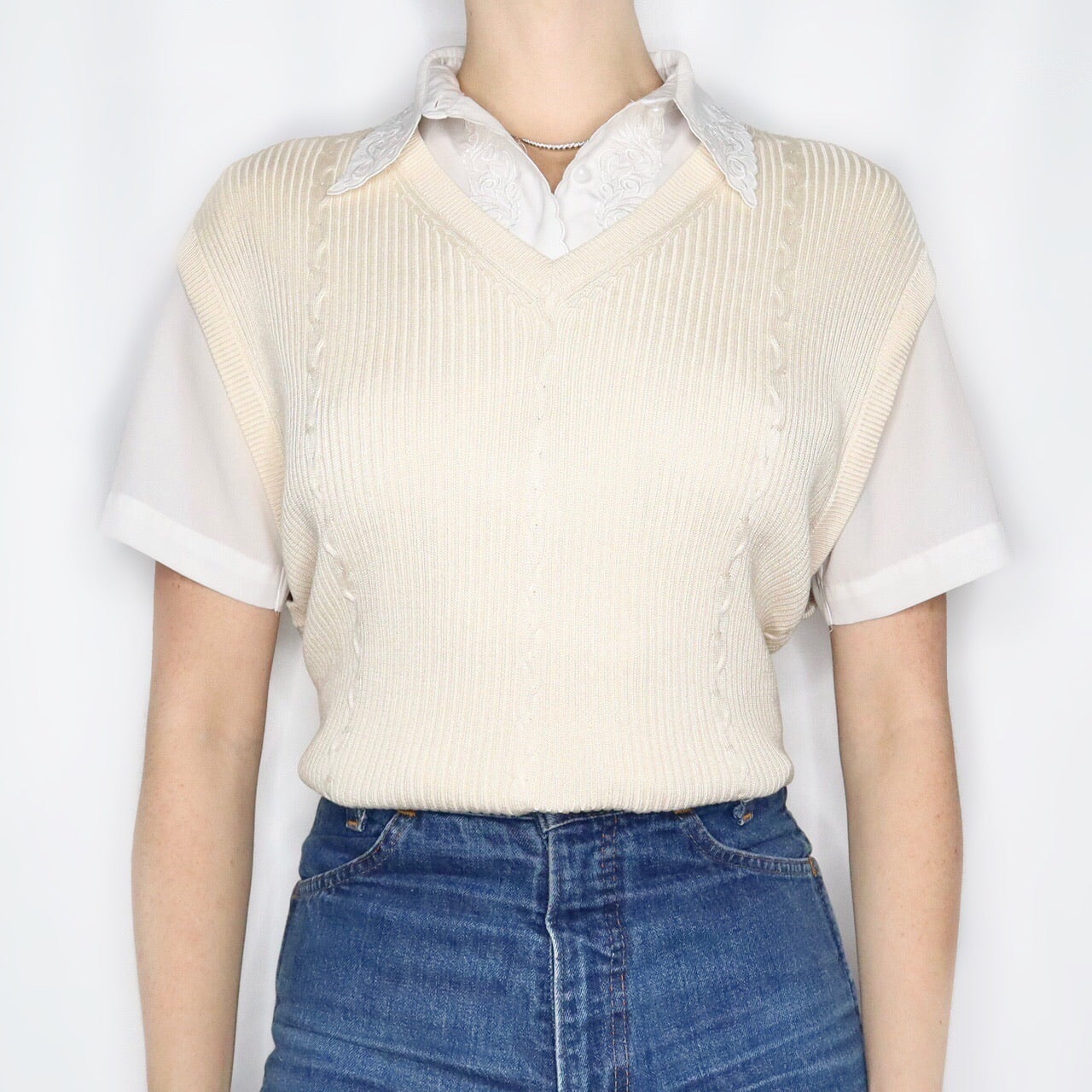 Vintage 90s Cream Silk Knit Sweater Vest