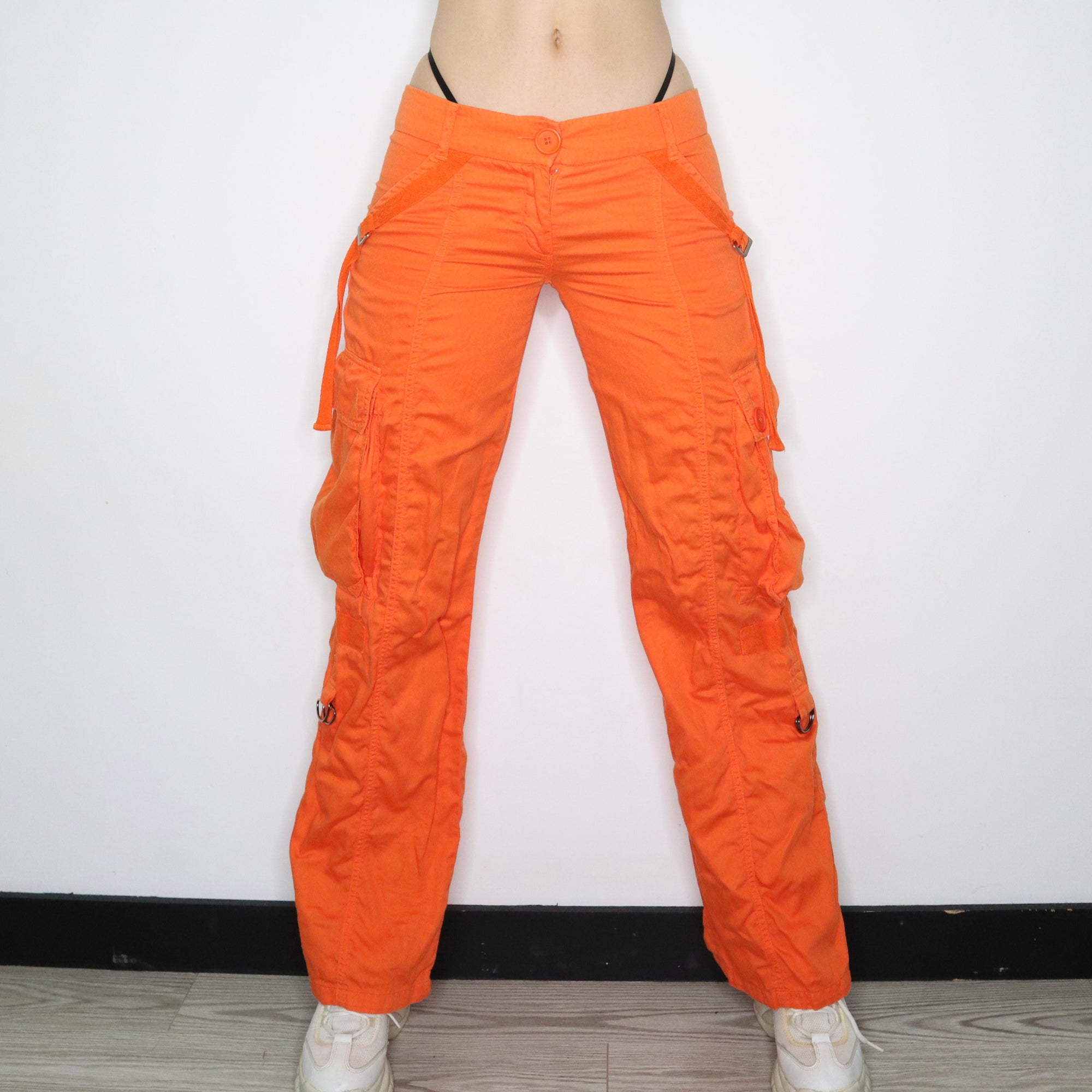 Vintage Y2K Low Rise Orange Cargo Rave Pants