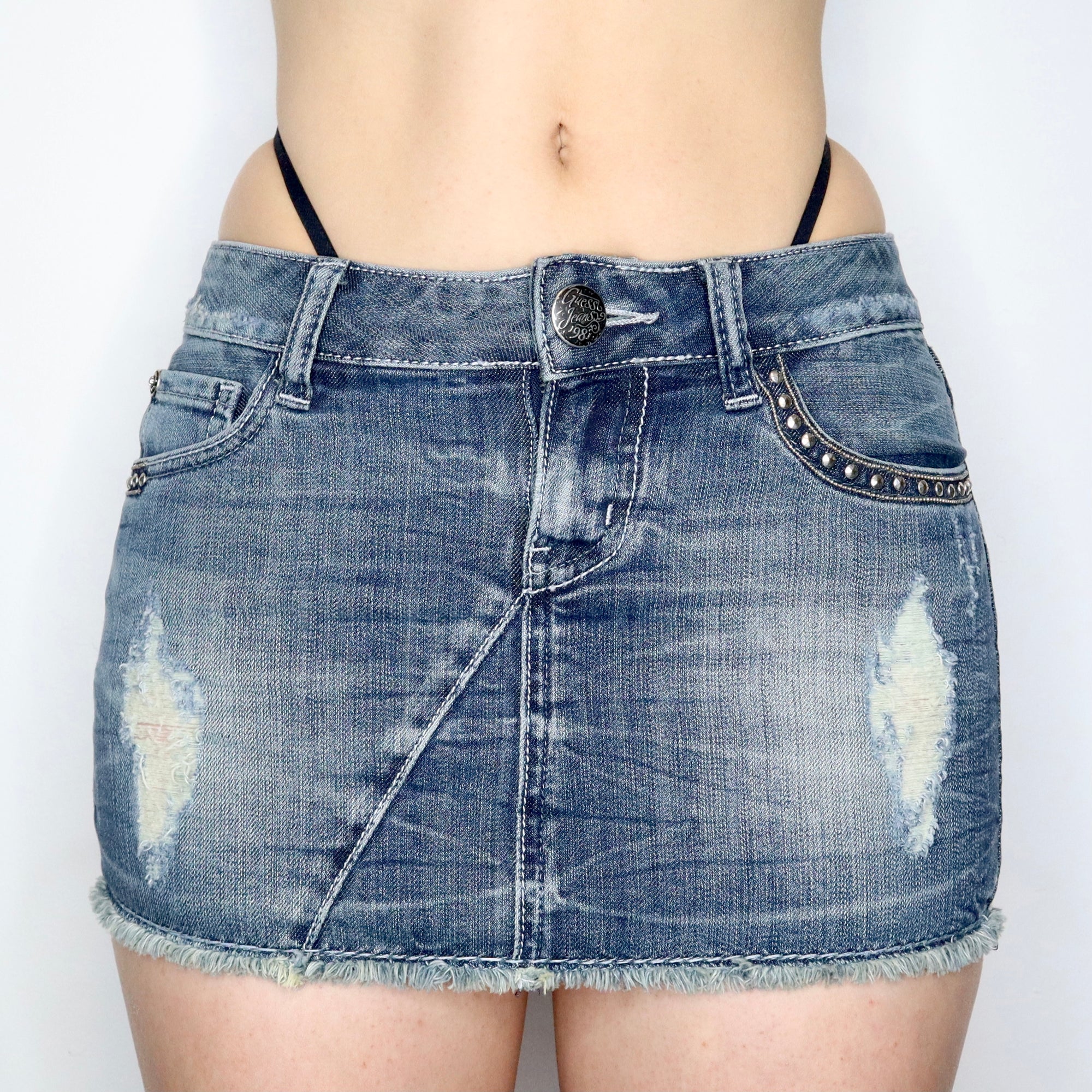 Vintage Early 2000s Guess Low Rise Denim Mini Skirt