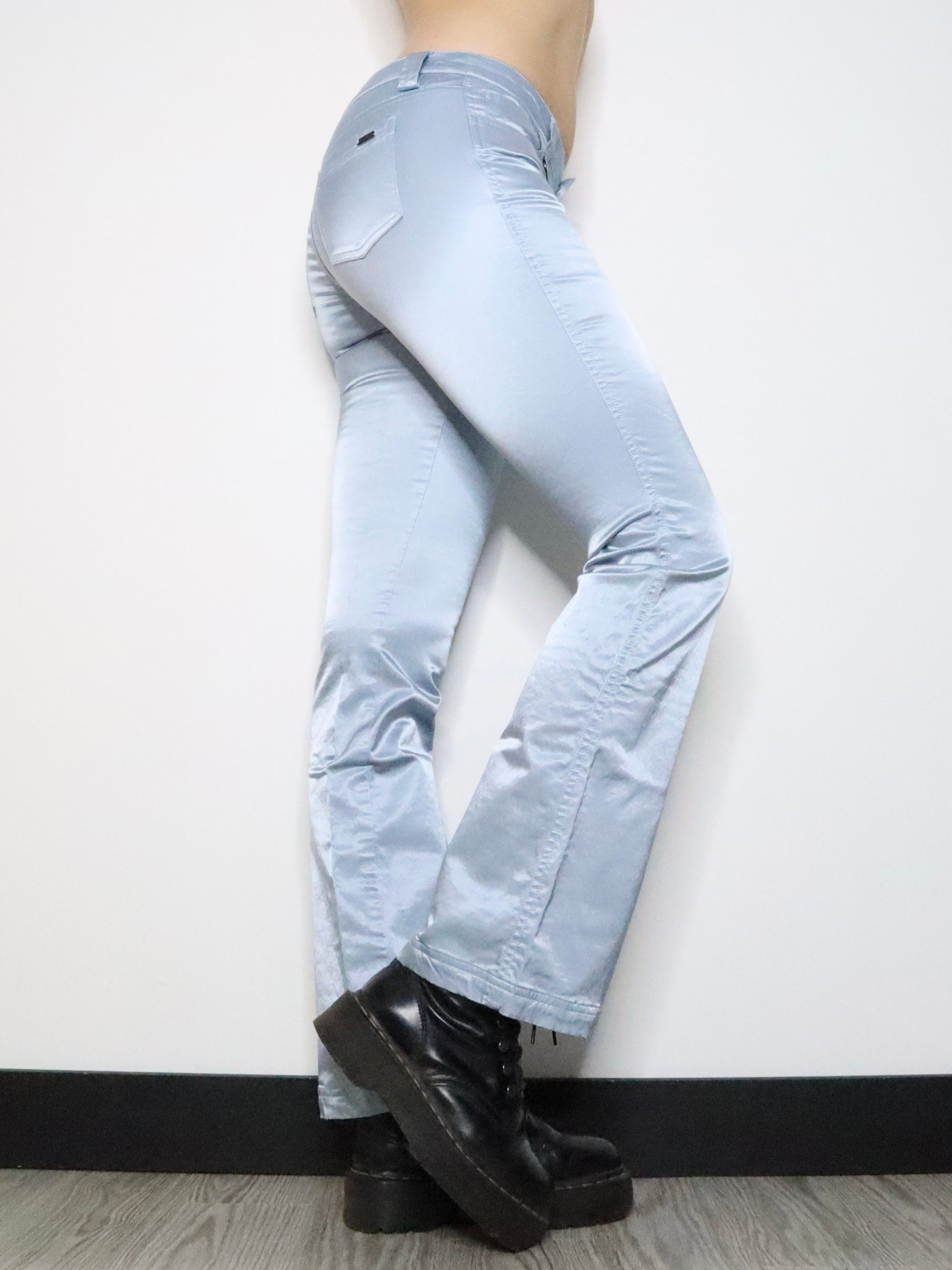 Ice Blue Satin Flare Pants (Small) 