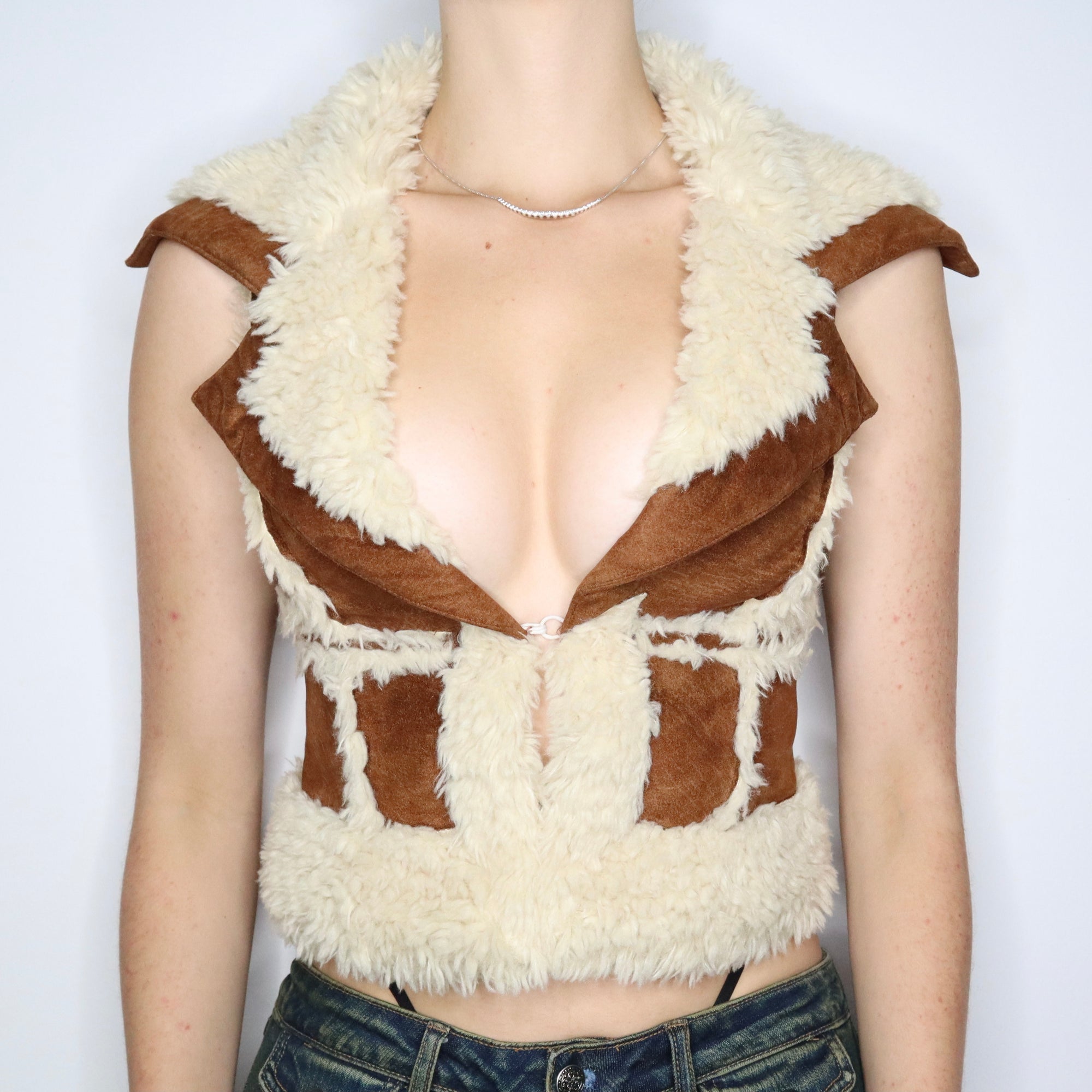 Vintage Early 2000s Guess Brown Faux Leather Shearling Vest