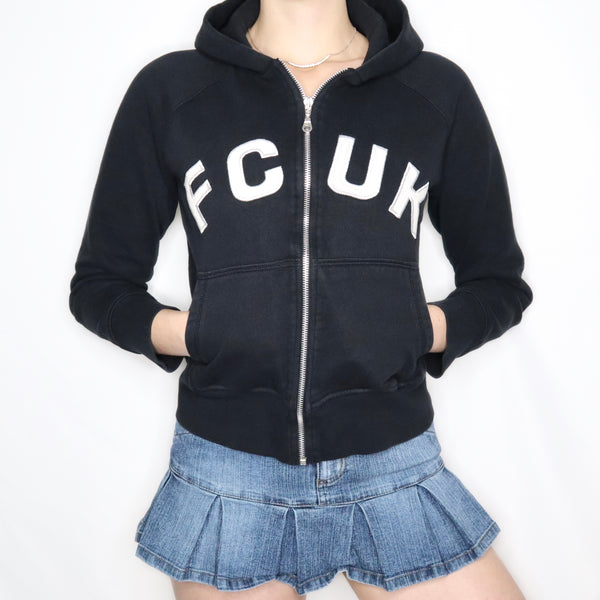 Early 2000s French Connection FCUK Black Zip-Up Hoodie - Imber Vintage