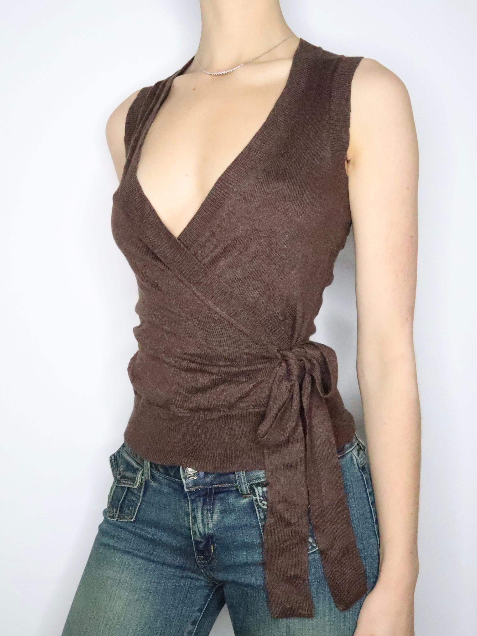 Brown Knit Sleeveless Top (S-M) 