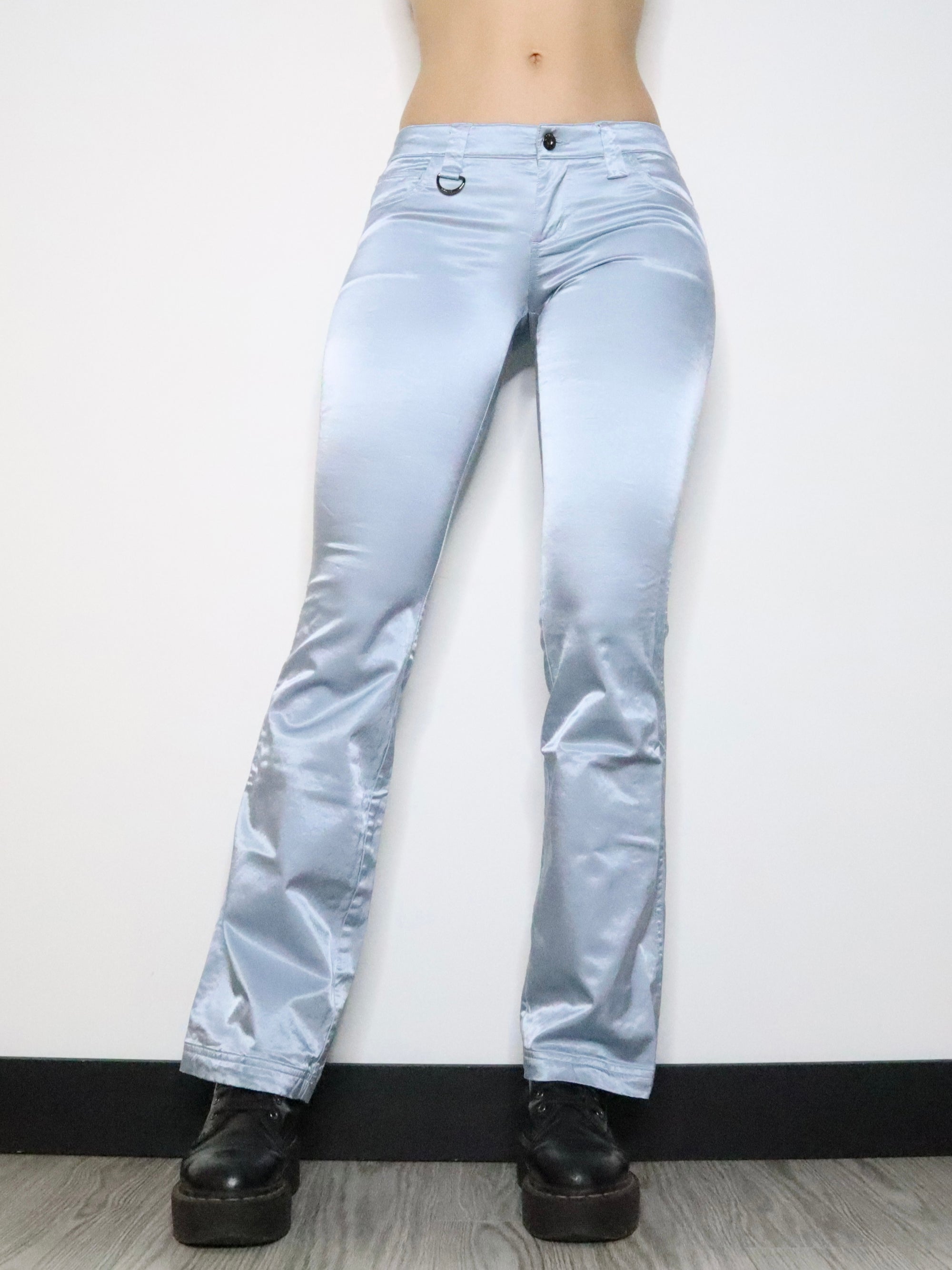Ice Blue Satin Flare Pants (Small) 