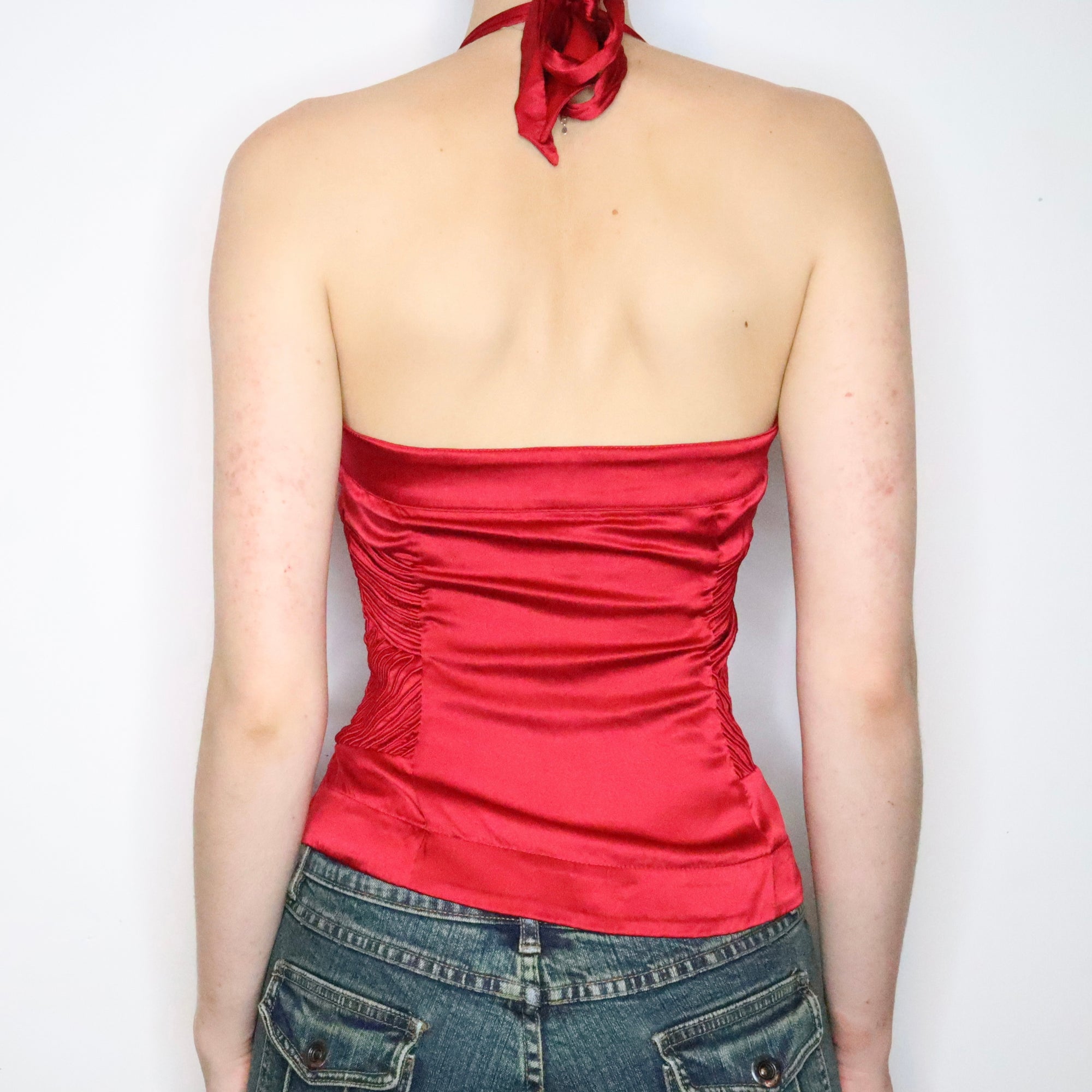 Red Silk Halter Top (Medium)