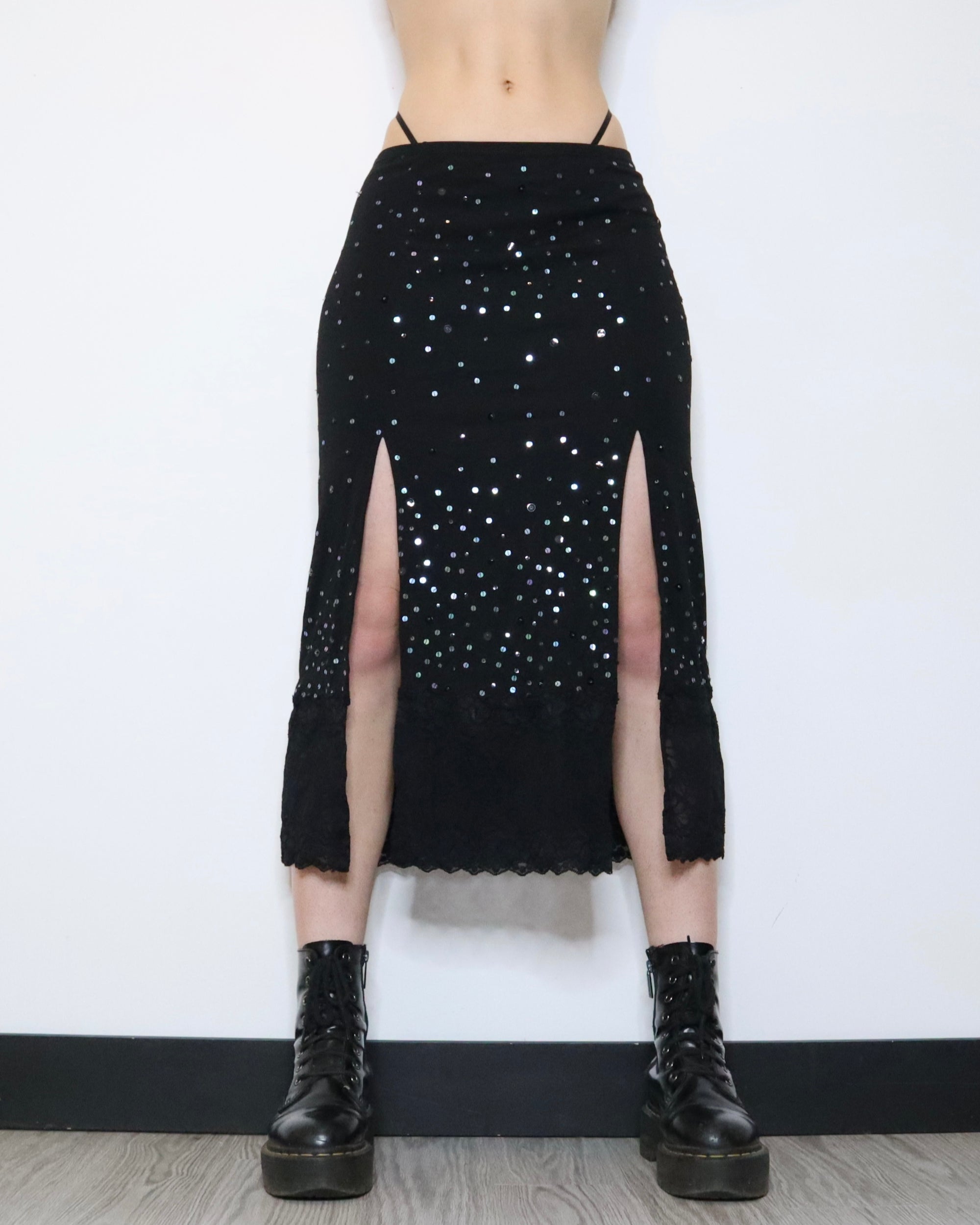 Black Sequin Maxi Skirt (Medium) 