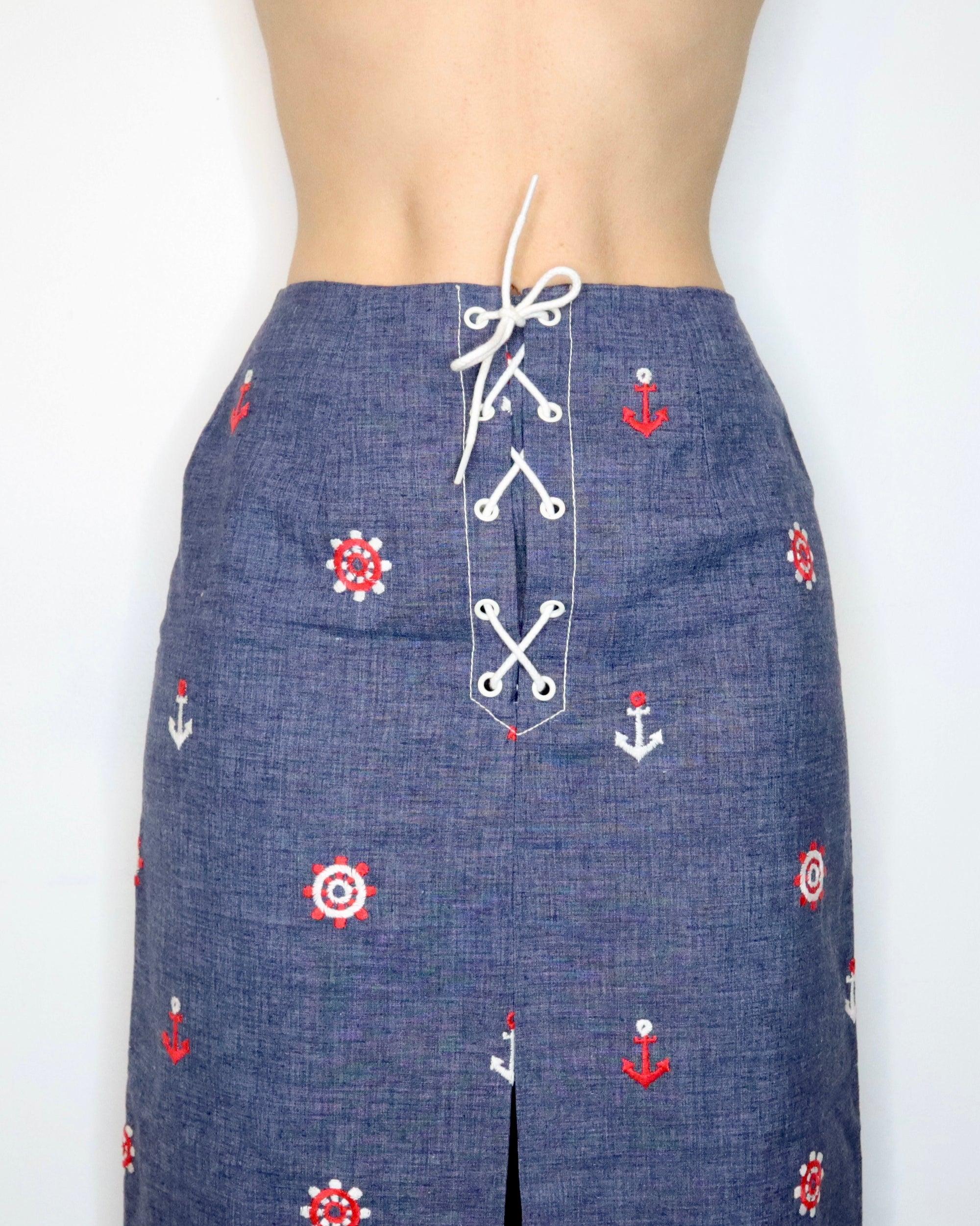 70s Denim Maxi Skirt (S) 