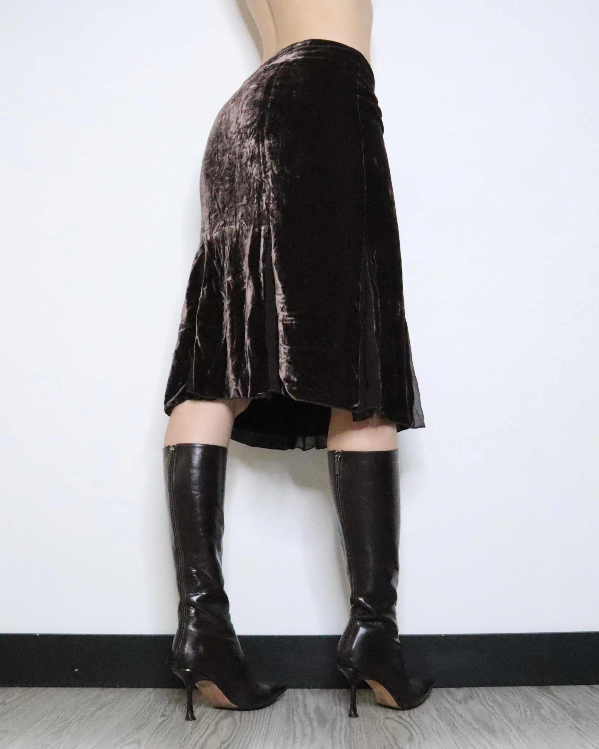 Brown Velvet Midi Skirt (XS-S) 