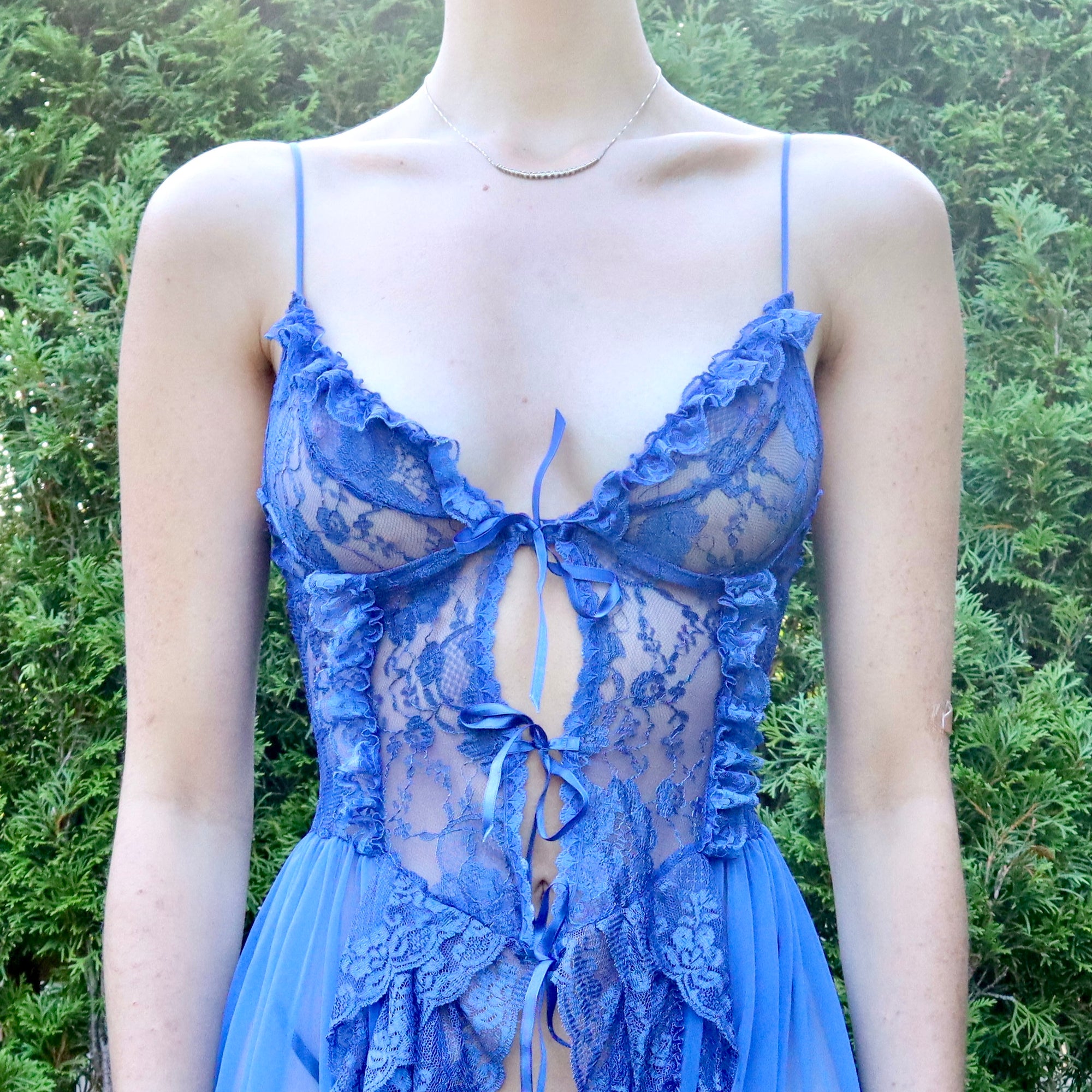 Vintage 80s Cobalt Blue Fairy Lace Slip Dress