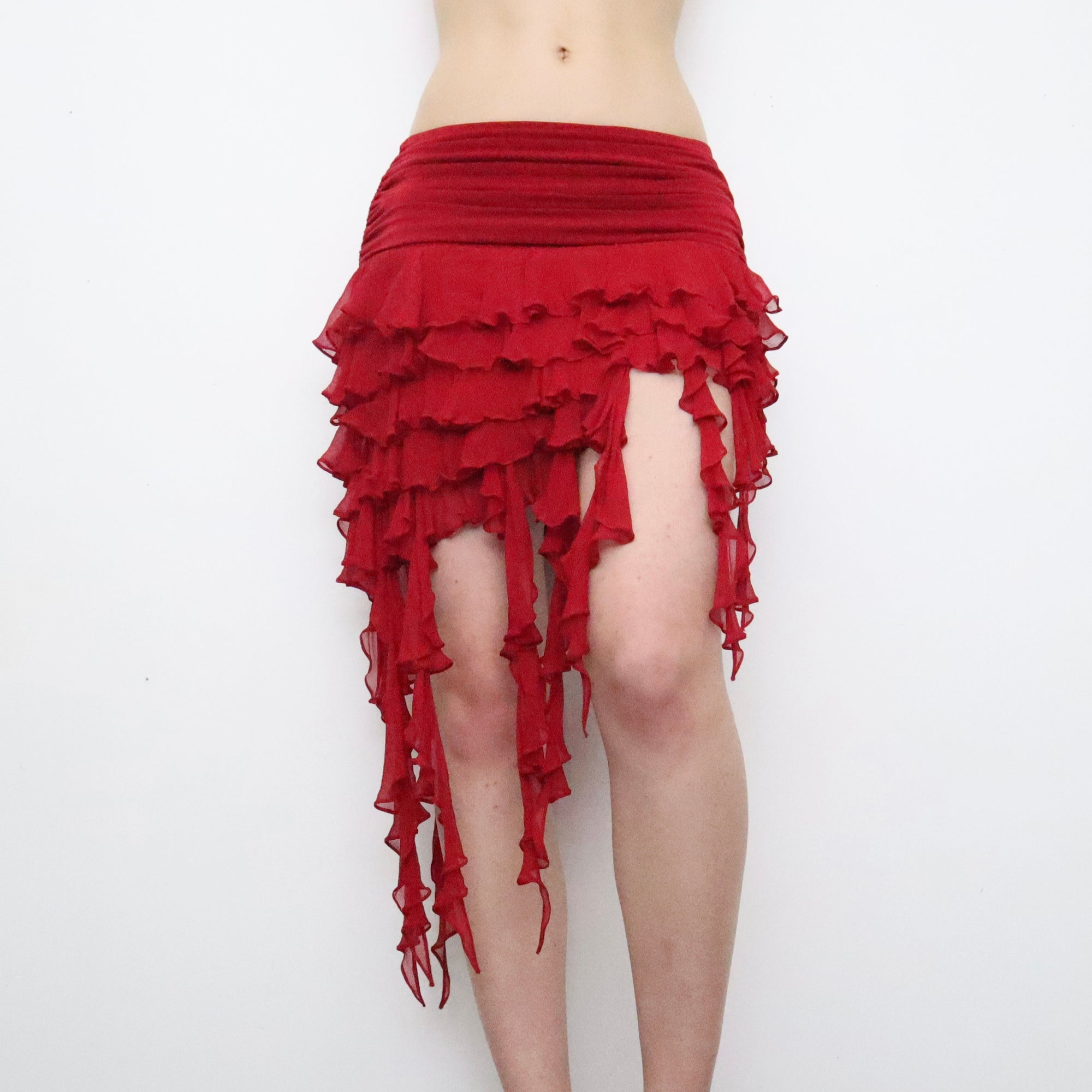 Red Asymmetrical Mini Skirt (XS-S)