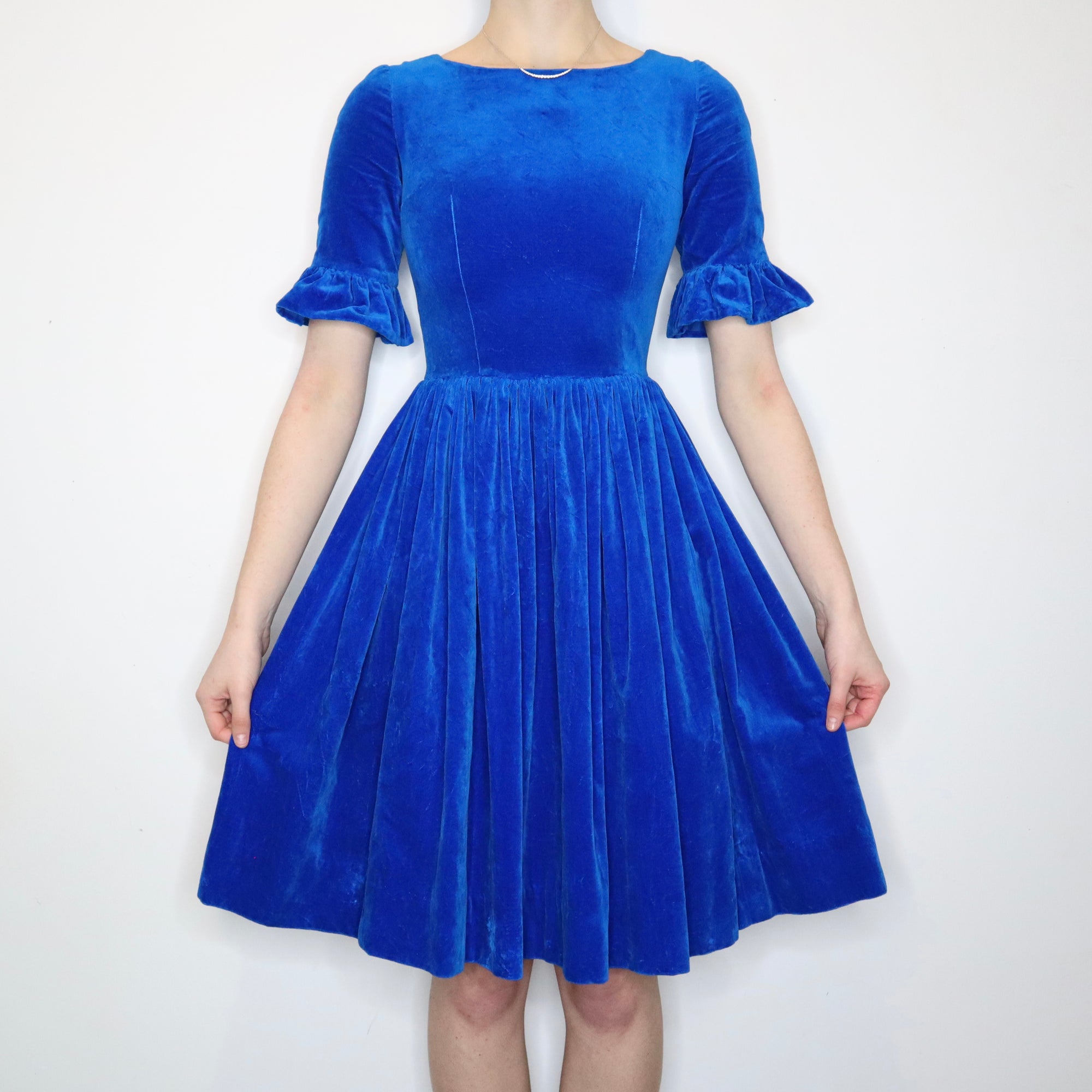 Bright Blue Velvet Cocktail Dress (XS)