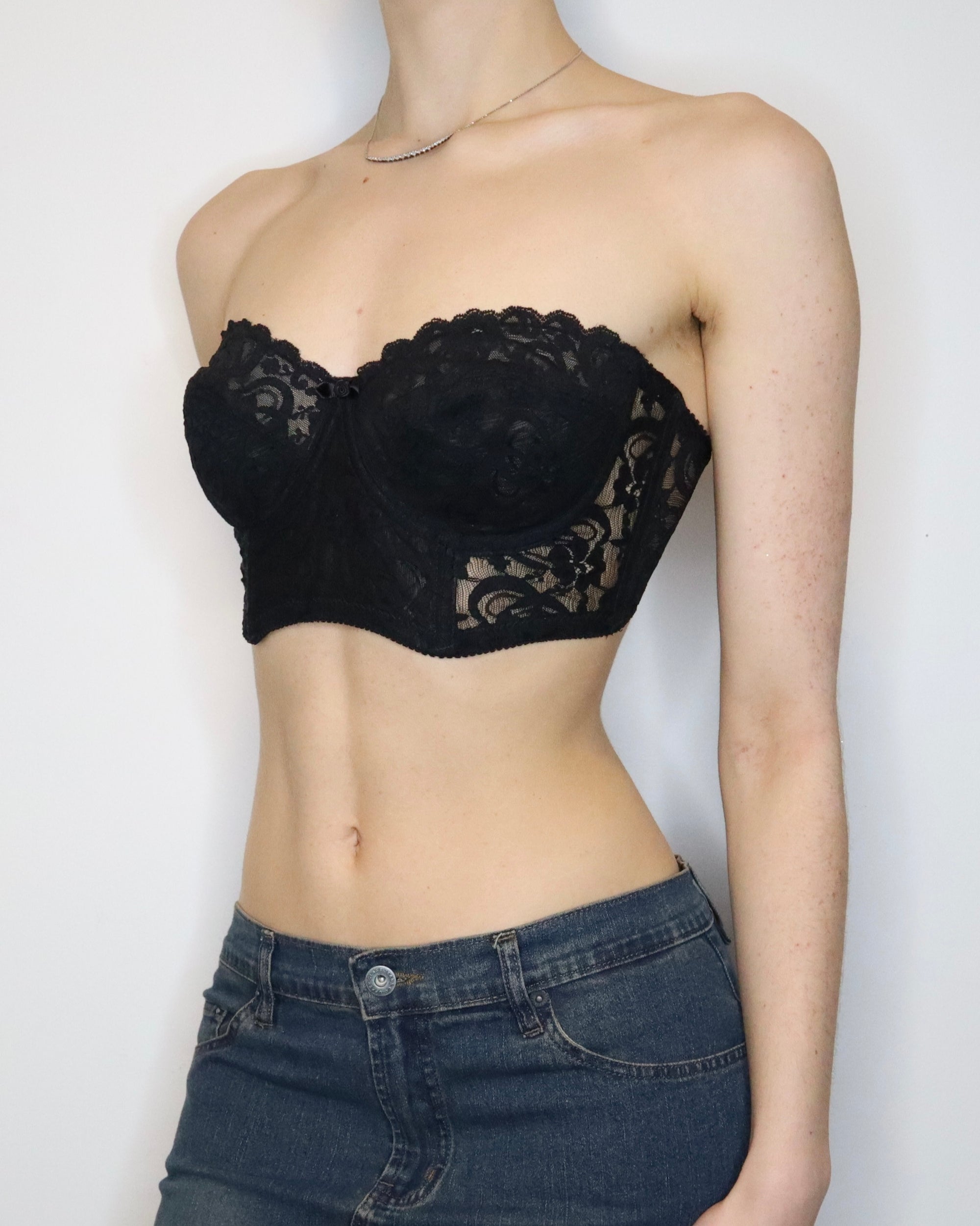 Strapless Black Lace Bustier Bra (M-L) 