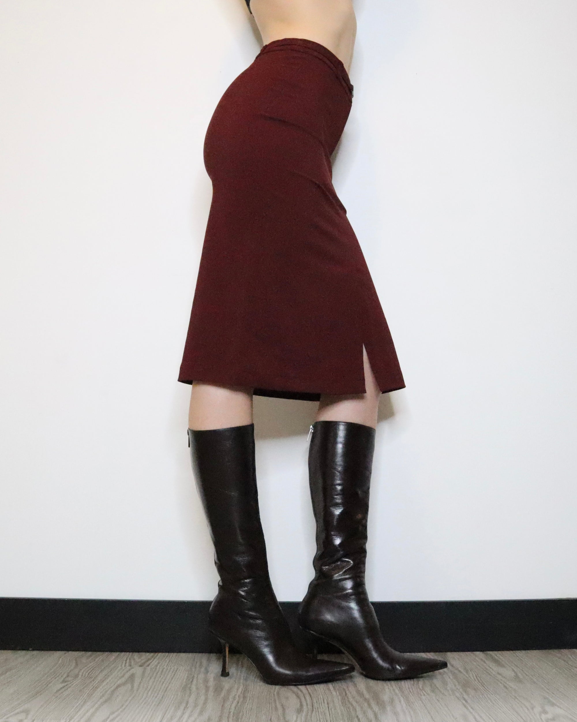 Morgan De Toi Burgundy Pencil Skirt (Small) 
