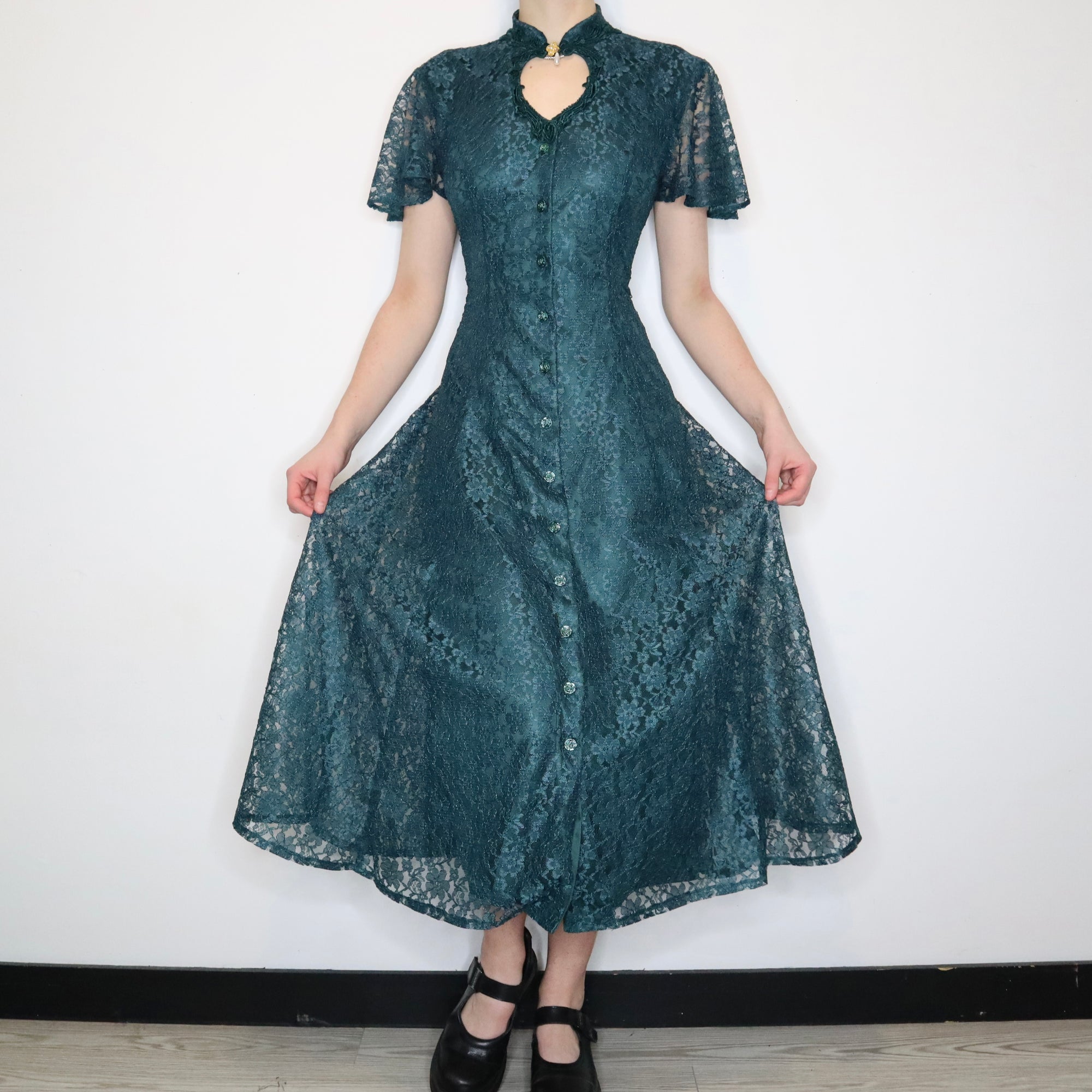Evergreen Lace Button-Up Dress