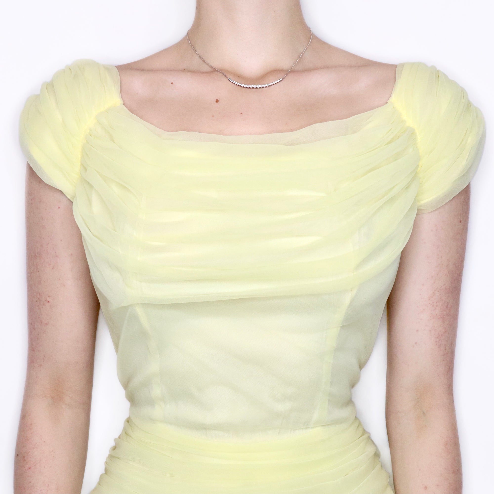 Vintage 1950s Pastel Yellow Tulle Prom Dress