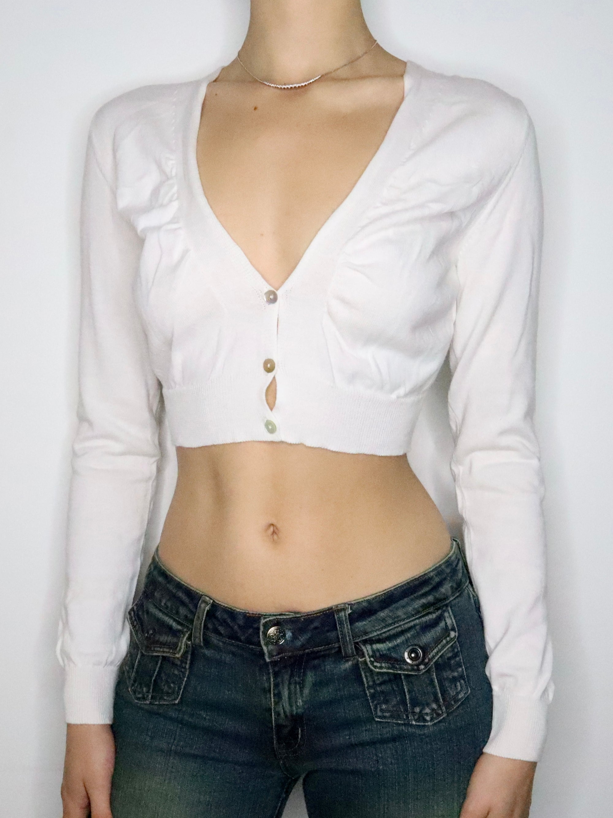 White Cropped Cardigan (Small)