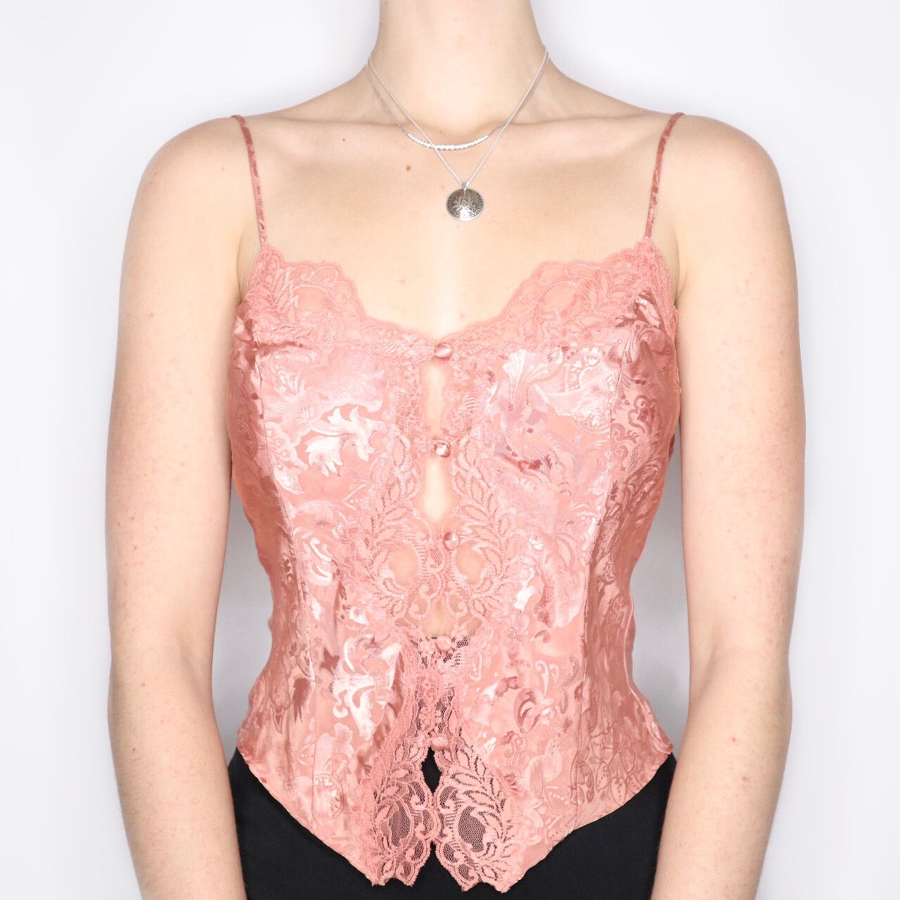Vintage 90s Victoria's Secret Gold Label Dusty Rose Satin and Lace Cami