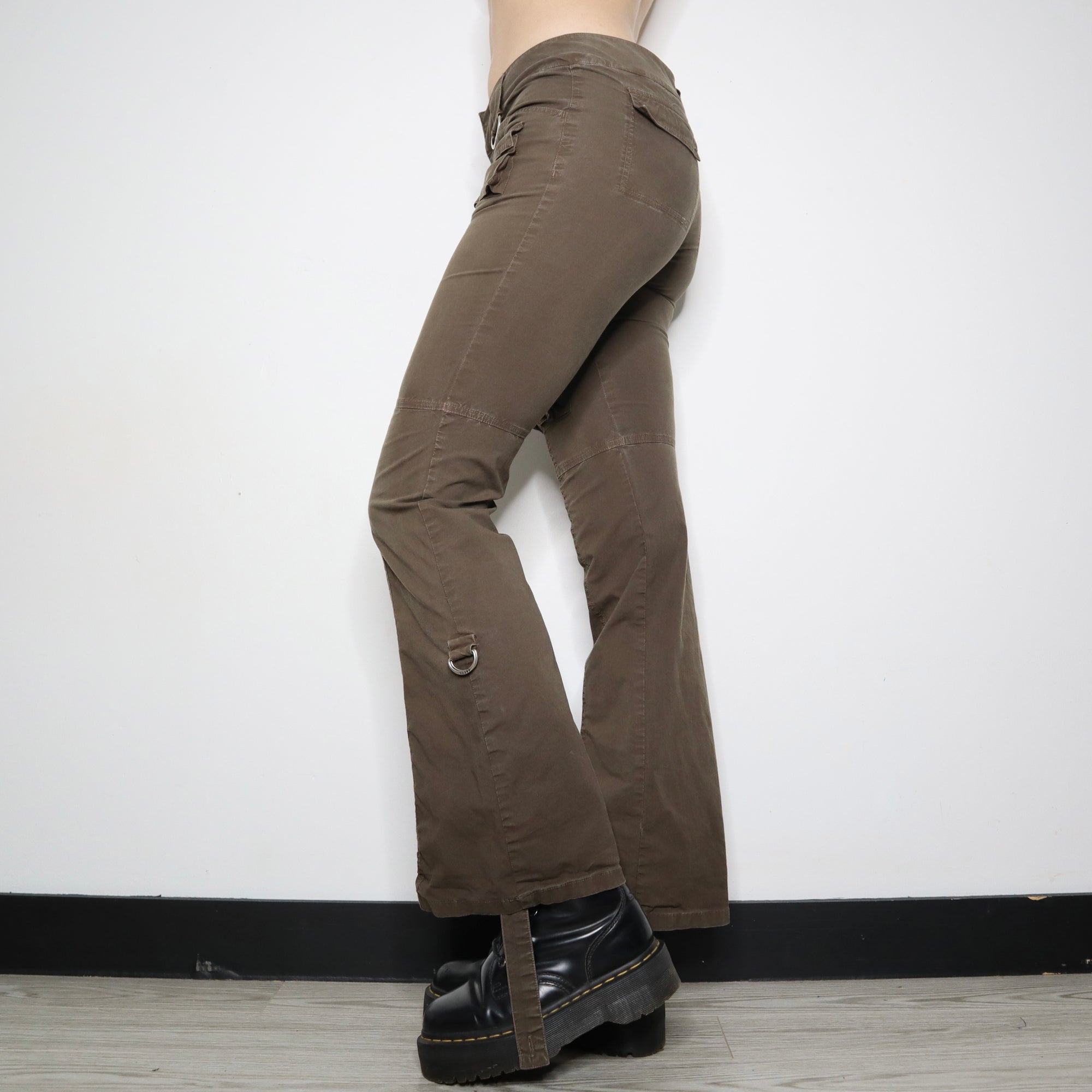 Vintage Y2K Guess Dark Green Flared Cargo Pants - Imber Vintage