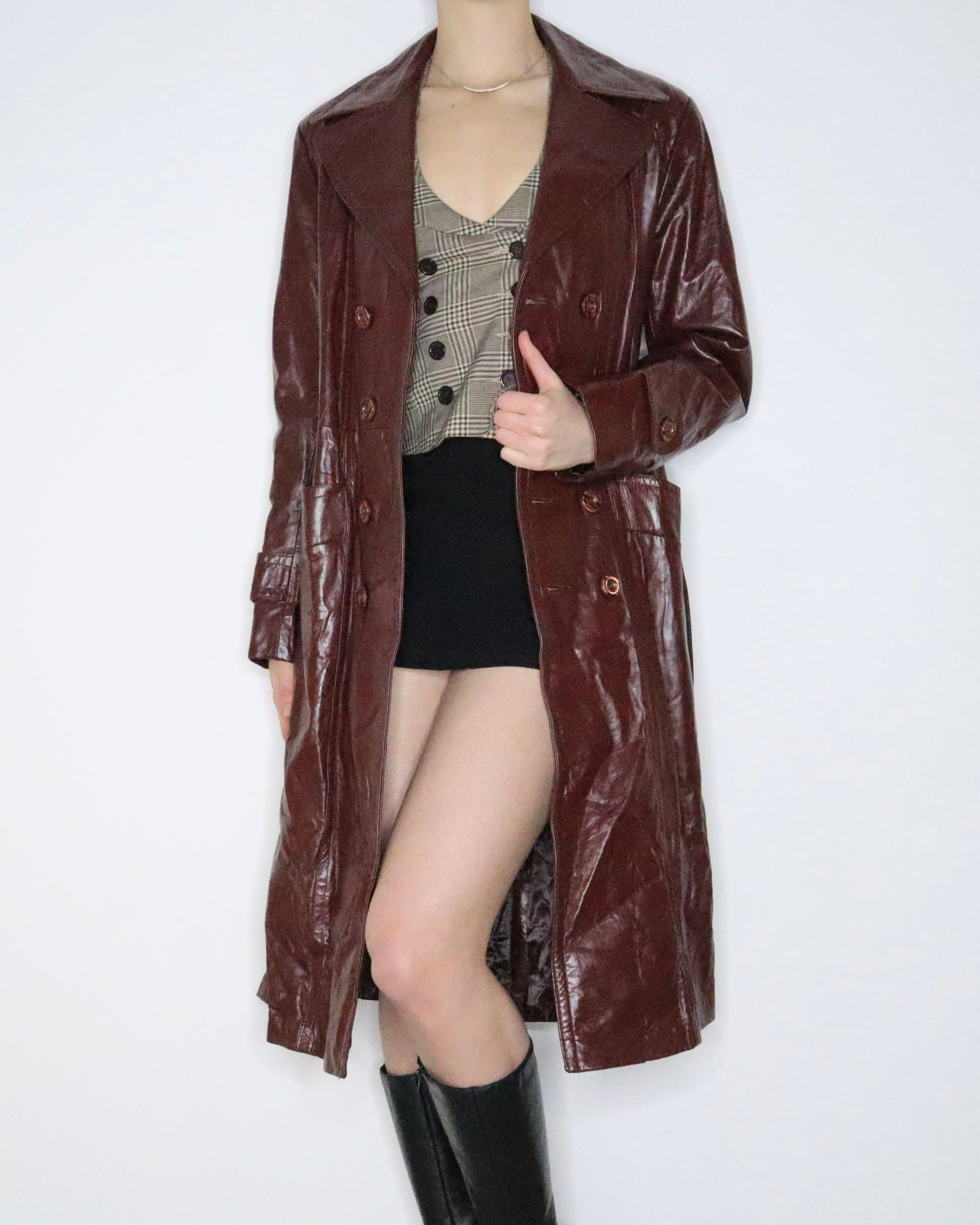 Burgundy Leather Trench Coat (M-L) 