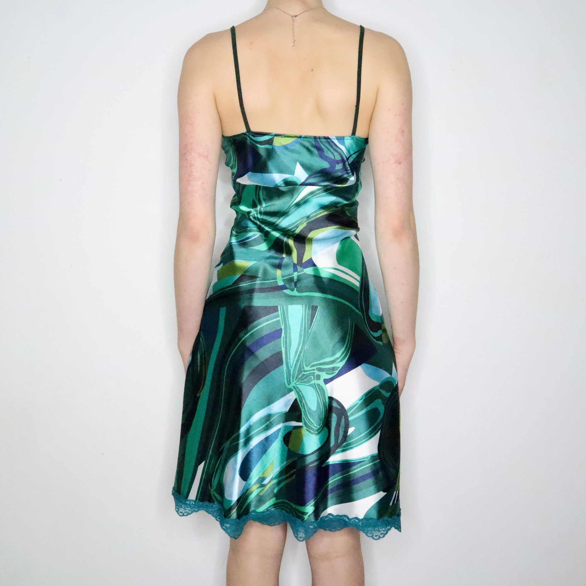 Green Swirl Satin Dress (Small) - Imber Vintage Green Swirl Satin Dress (Small) - Imber Vintage