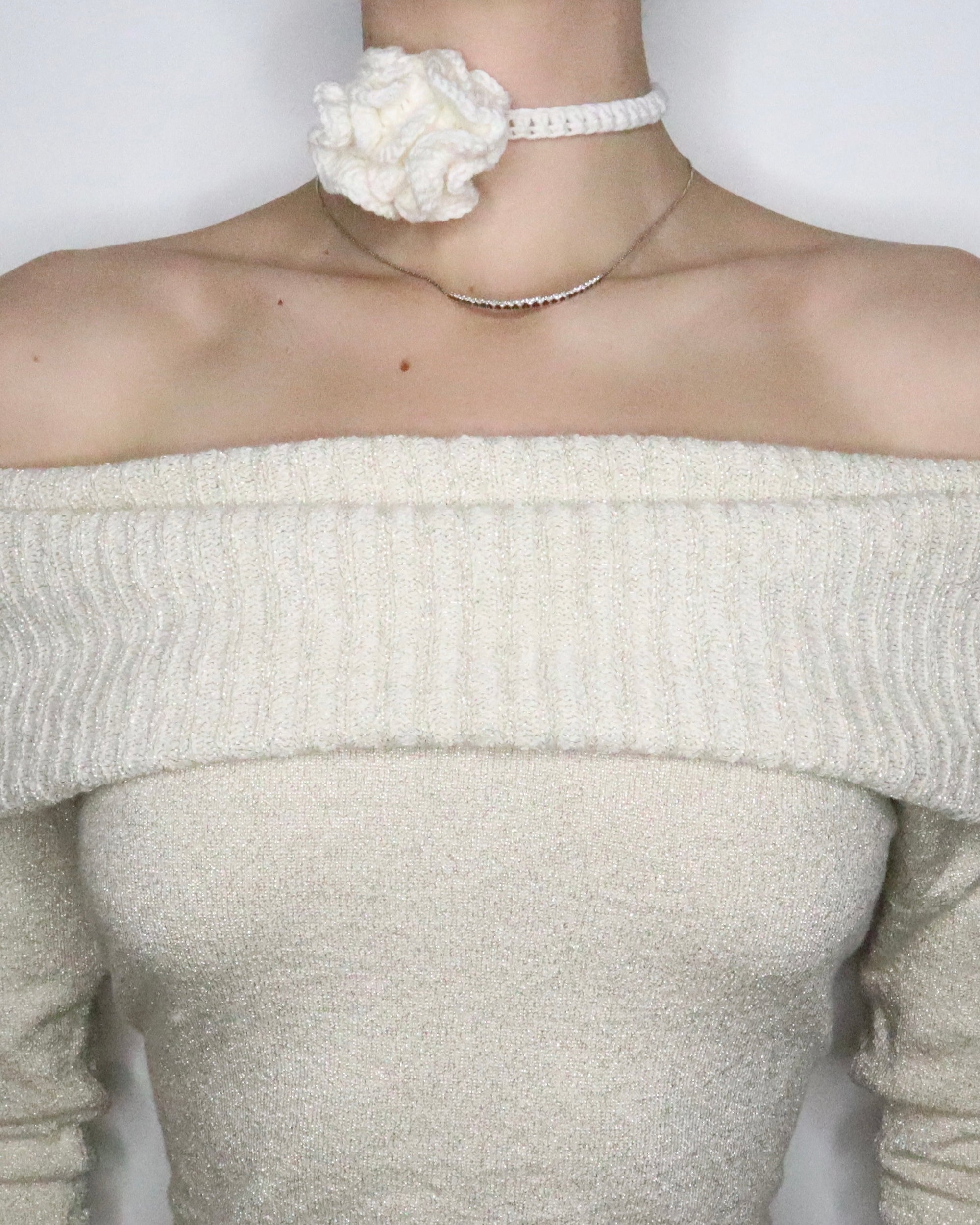 White Crochet Flower Choker 