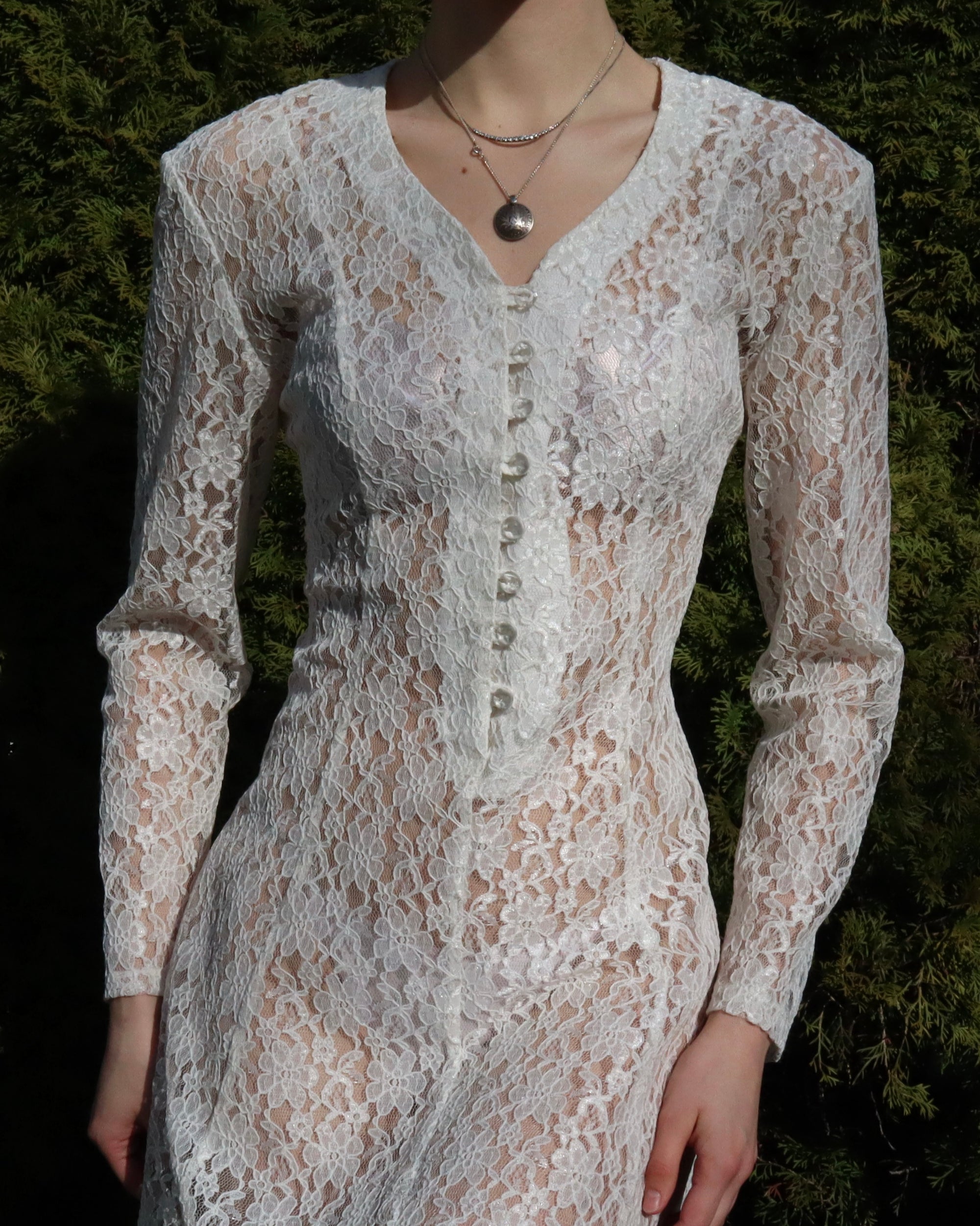 Sheer White Lace Dress (M-L) 