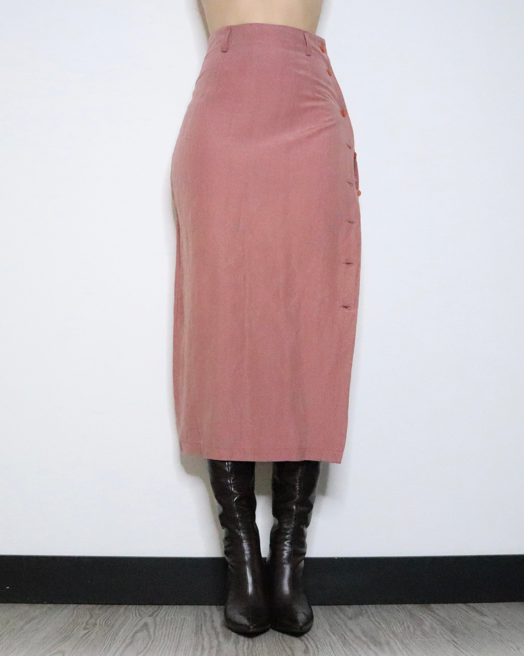 Pink Silk Slit Skirt (Small) 