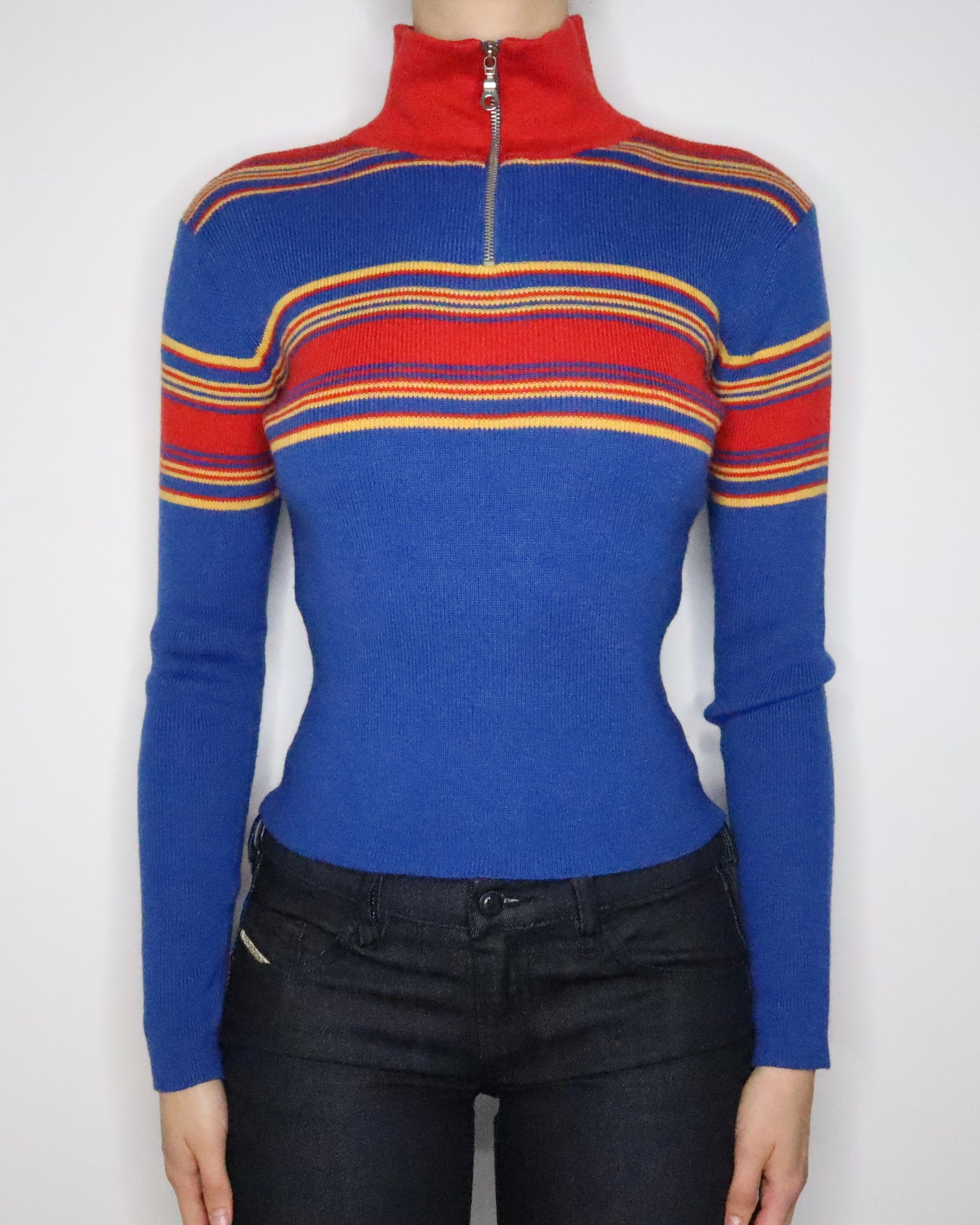 Quarter Zip Striped Sweater (Small) 