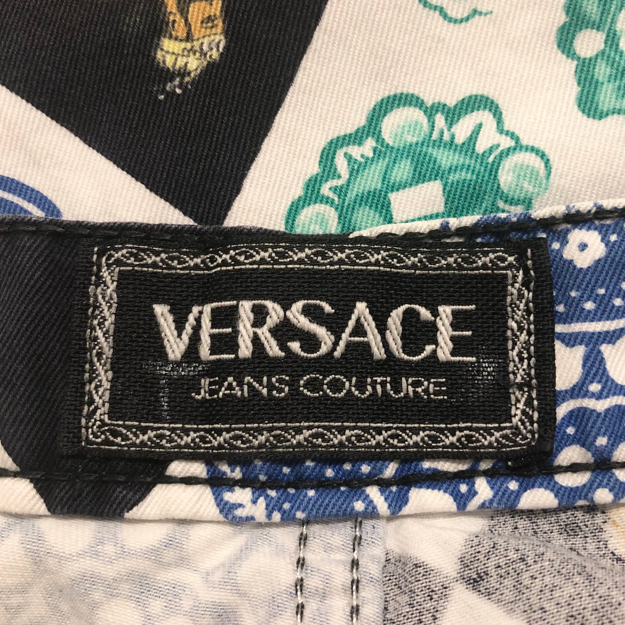 Rare Vintage 90s Versace High Waisted Elephant Print Jeans