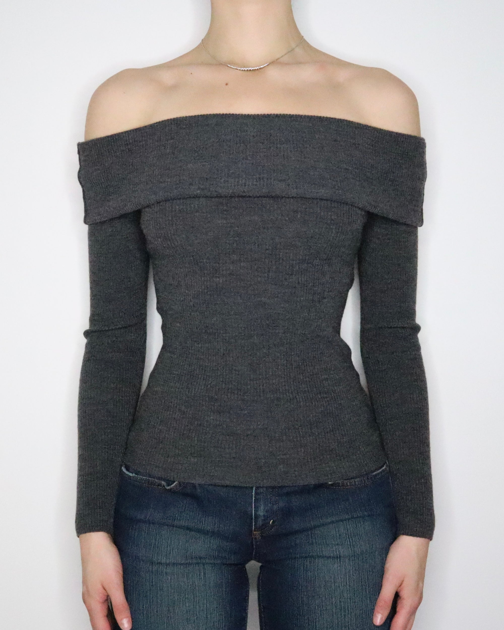 Gray Off the Shoulder Sweater (XS) 