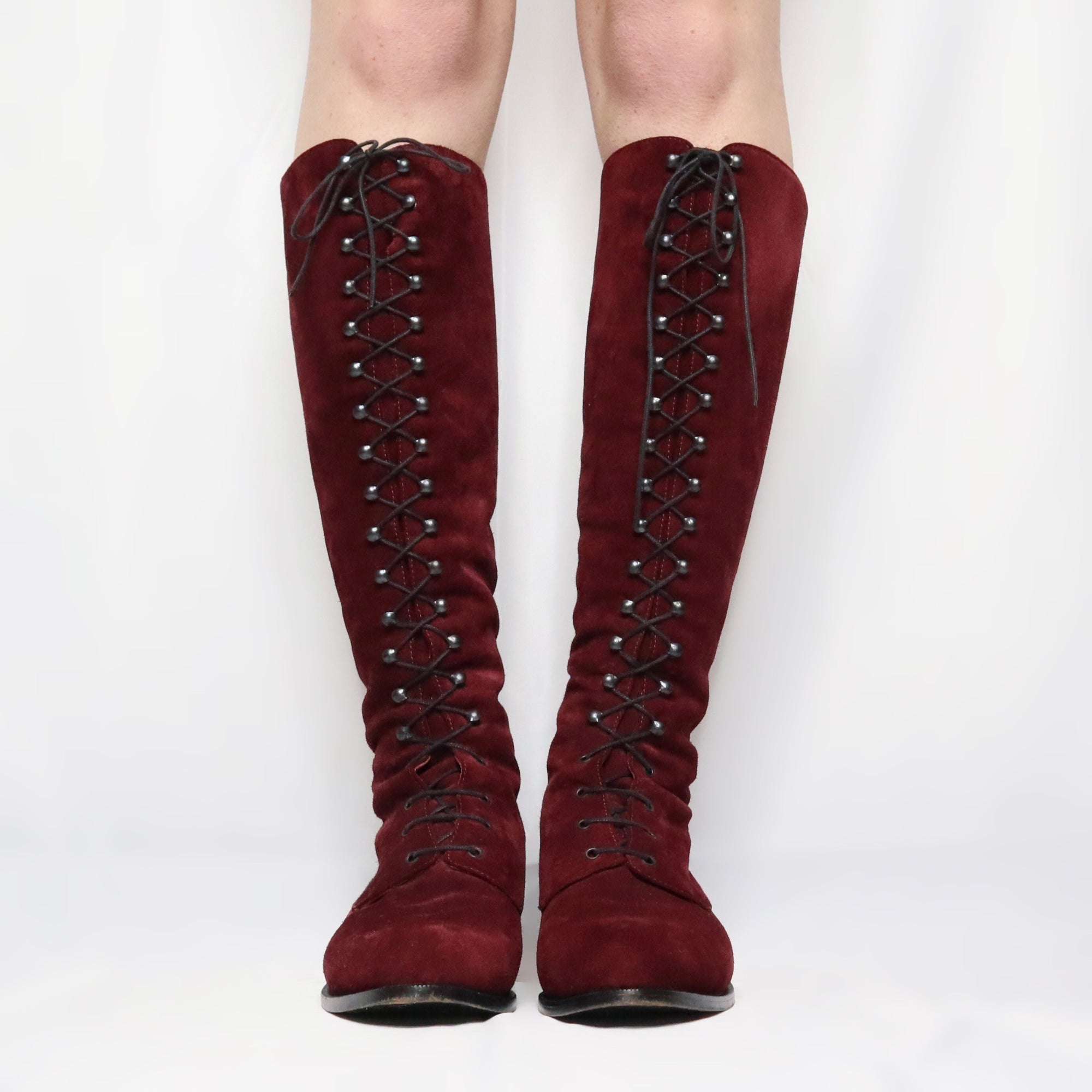 Alberta Ferretti Burgundy Lace-up Boots 