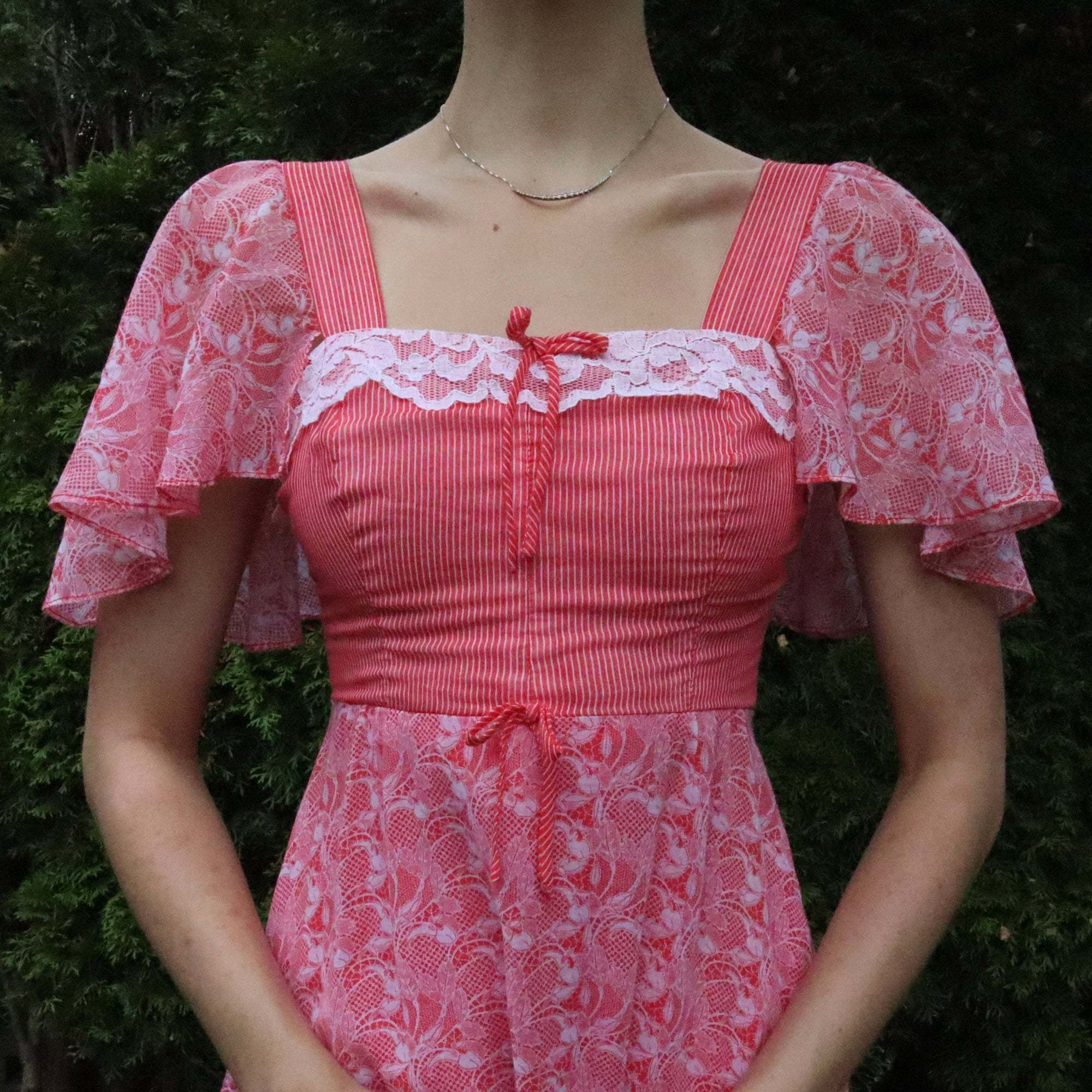 Red Pinstripe Prairie Dress (XS)